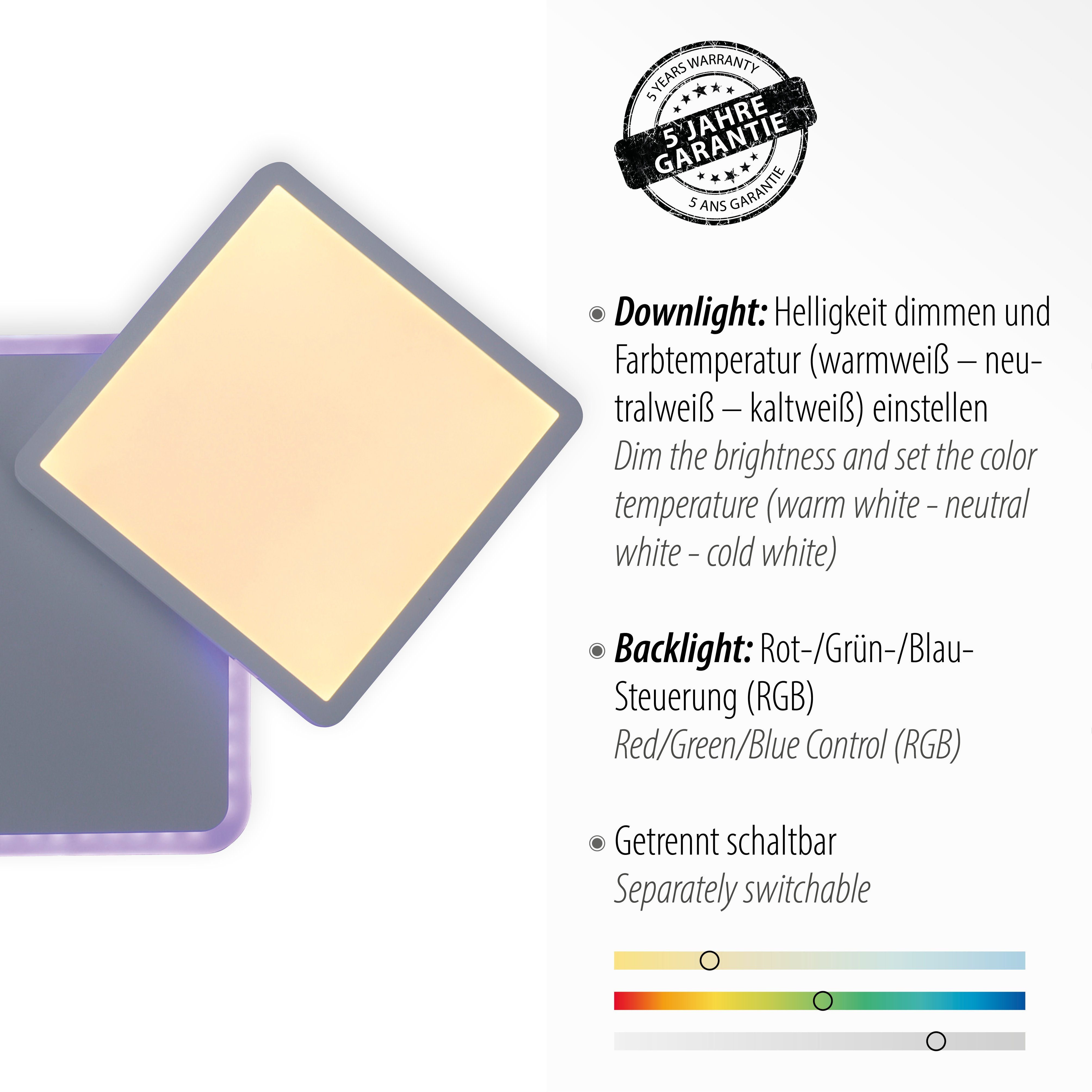 JUST LIGHT Deckenleuchte ARENDA, Memory, nach Trennung vom Netz, RGB, dimmbar über Fernbedienung, LED fest integriert, warmweiß - kaltweiß, CCT - tunable white, RGB, dimmbar über Fernbedienung, Serienschalter