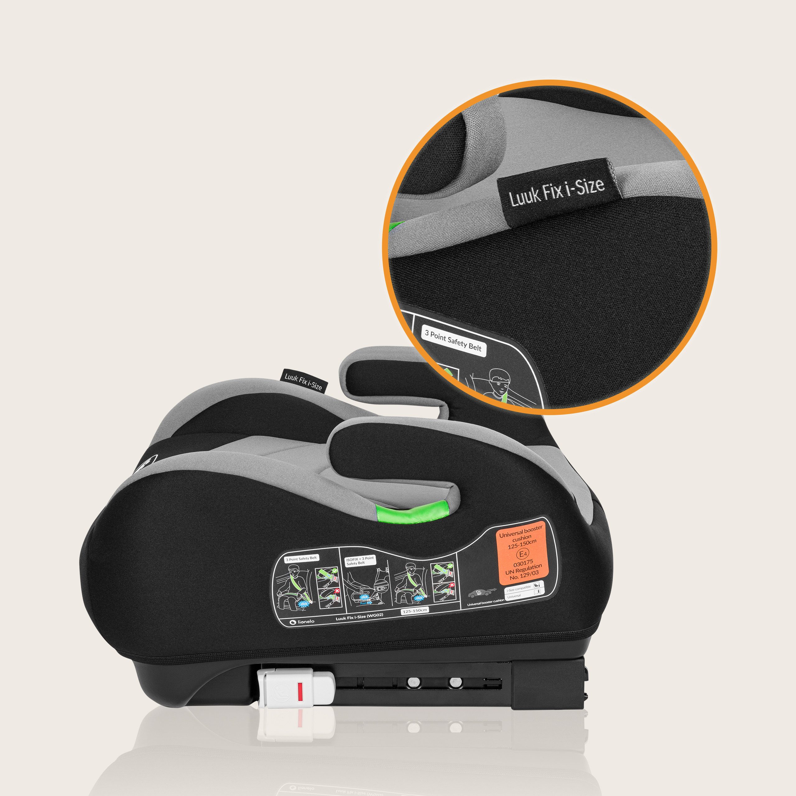 lionelo Kindersitzerhöhung LUUK FIX I-SIZE, ab: ab 2 Jhre, bis: bis zu 4 Jahre oder länger, ab: 125,00 cm, bis: 150,00 cm, (Set), ISOFIX / I-SIZE / Maschinenwaschbar / 22-36 kg / 125-150 cm