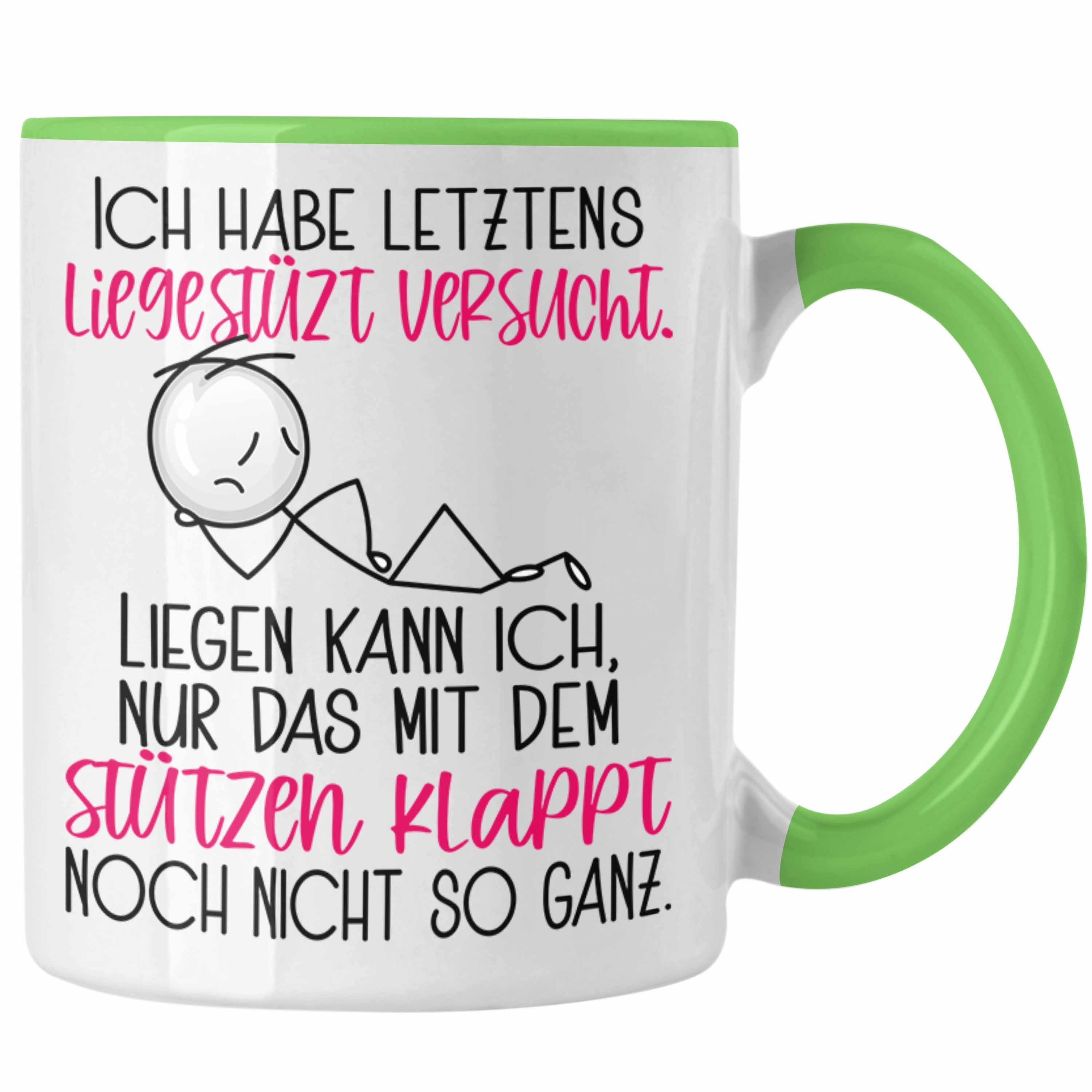Trendation Tasse Witziger Spruch Tasse Geschenkidee für Frauen Ich Habe Letztens Lieges Grün