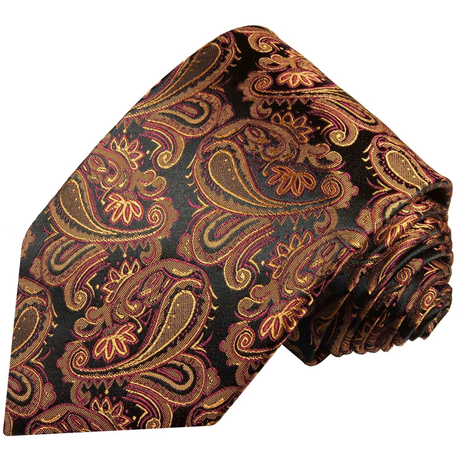Paul Malone Krawatte Herren Tuch brokat braun Einstecktuch) Seidenkrawatte 100% schwarz Seide modern 2-St., (8cm), (Set, rot Breit Krawatte paisley mit 630 mit