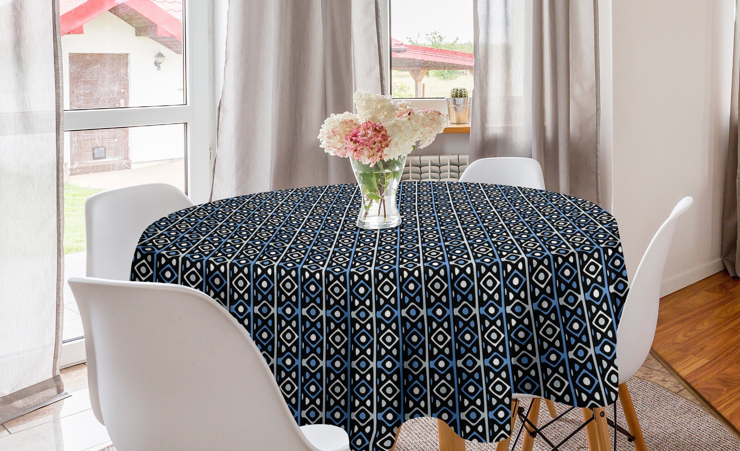 Abakuhaus Tischdecke Kreis Tischdecke Abdeckung für Esszimmer Küche Dekoration, Abstrakt Geometrische Formen Repeating | Tischdecken