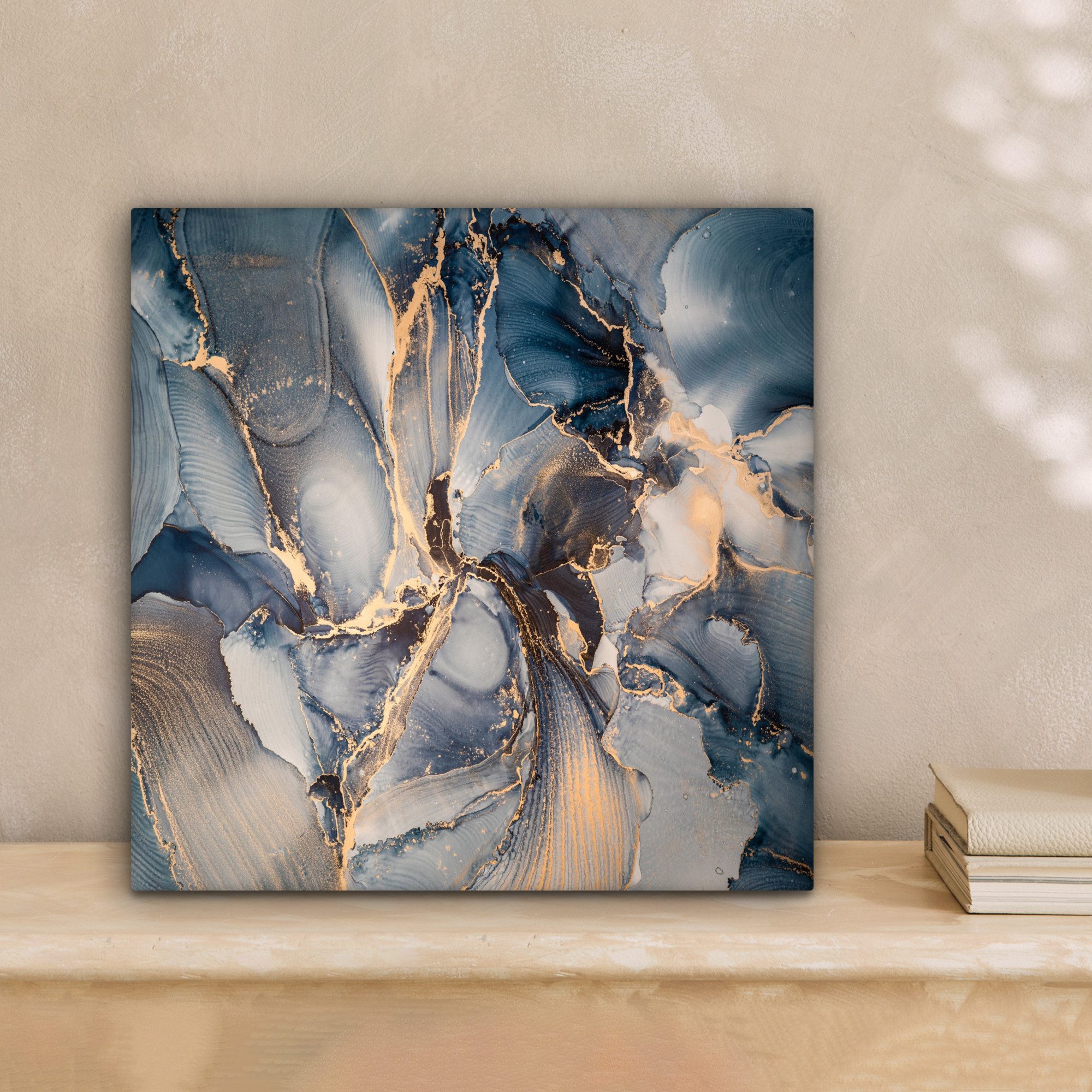 OneMillionCanvasses® Leinwandbild Marmor - Grau - Blau - Luxus - Gold, Foto günstig online kaufen
