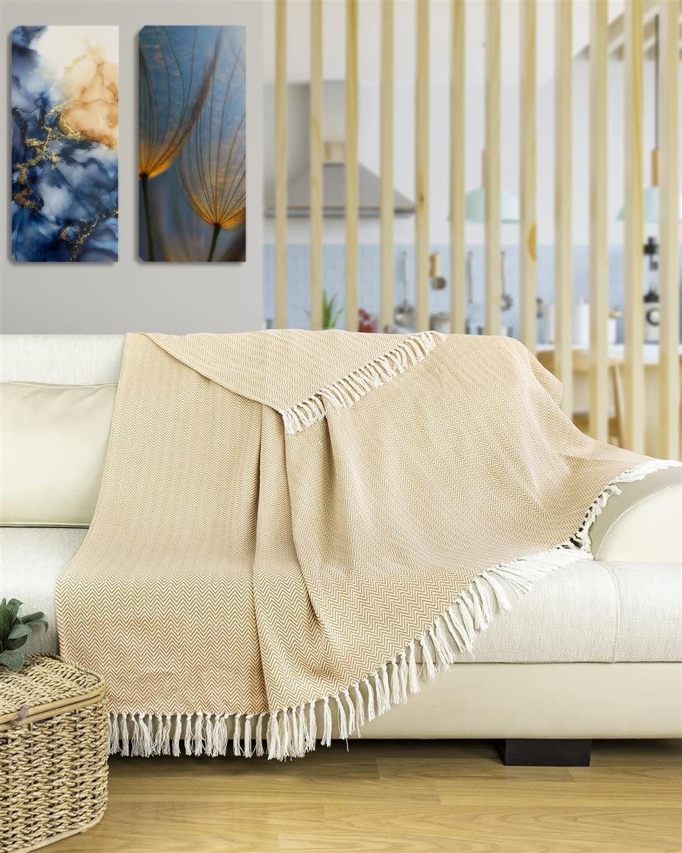 Gräfenstayn Tagesdecke Gräfenstayn Tagesdecke Baumwolle mit Fransen 150x200–220x240 cm, Wohndecke als Sofa-Überwurf, Bett-Überwurf, Couch-Überwurf, Sofa-Decke – Bild 4 von 5
