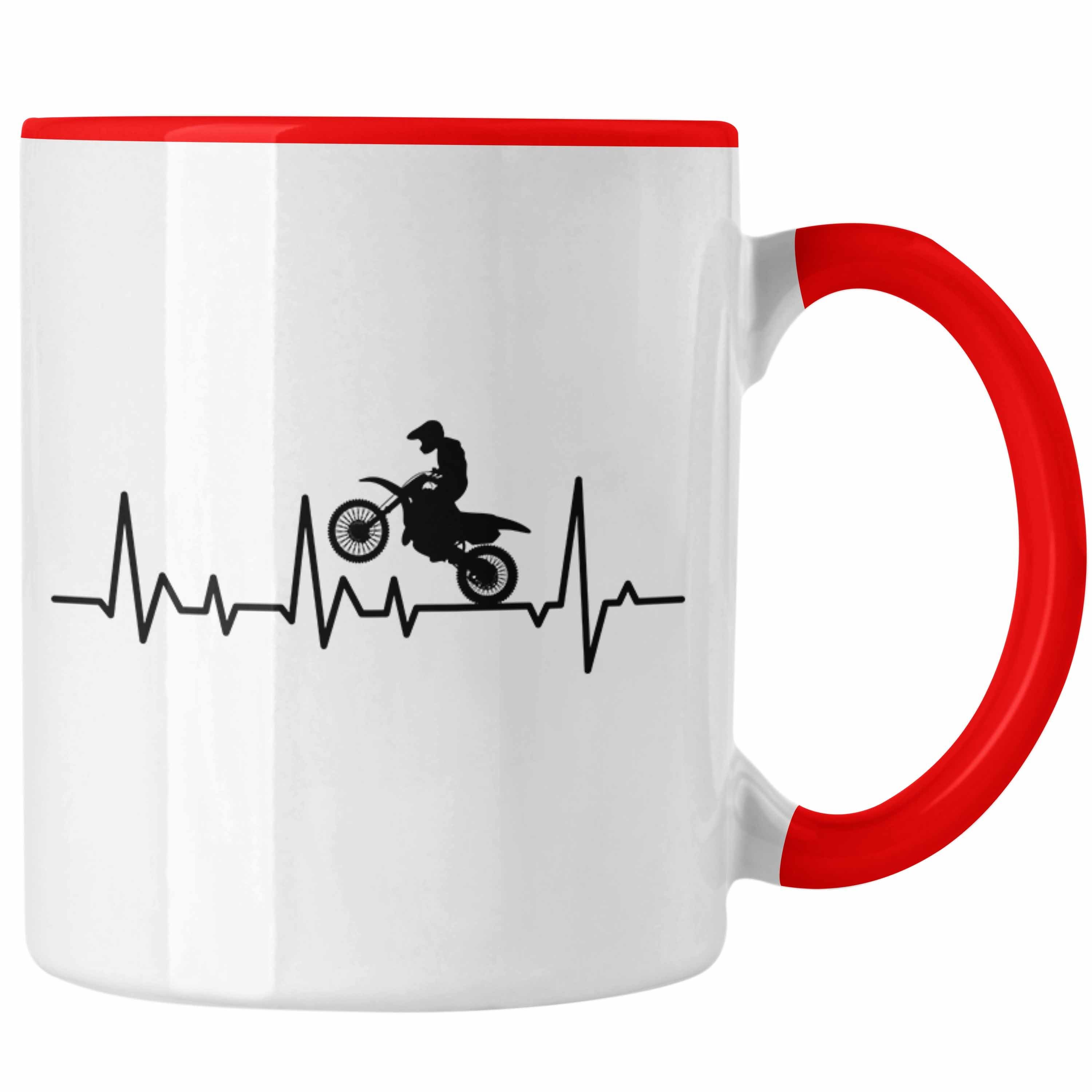 Fahrer Trendation Grafik Dirt Bike Rot Trendation Tasse - Dirtbike Geschenk Herzschlag Geschenkidee