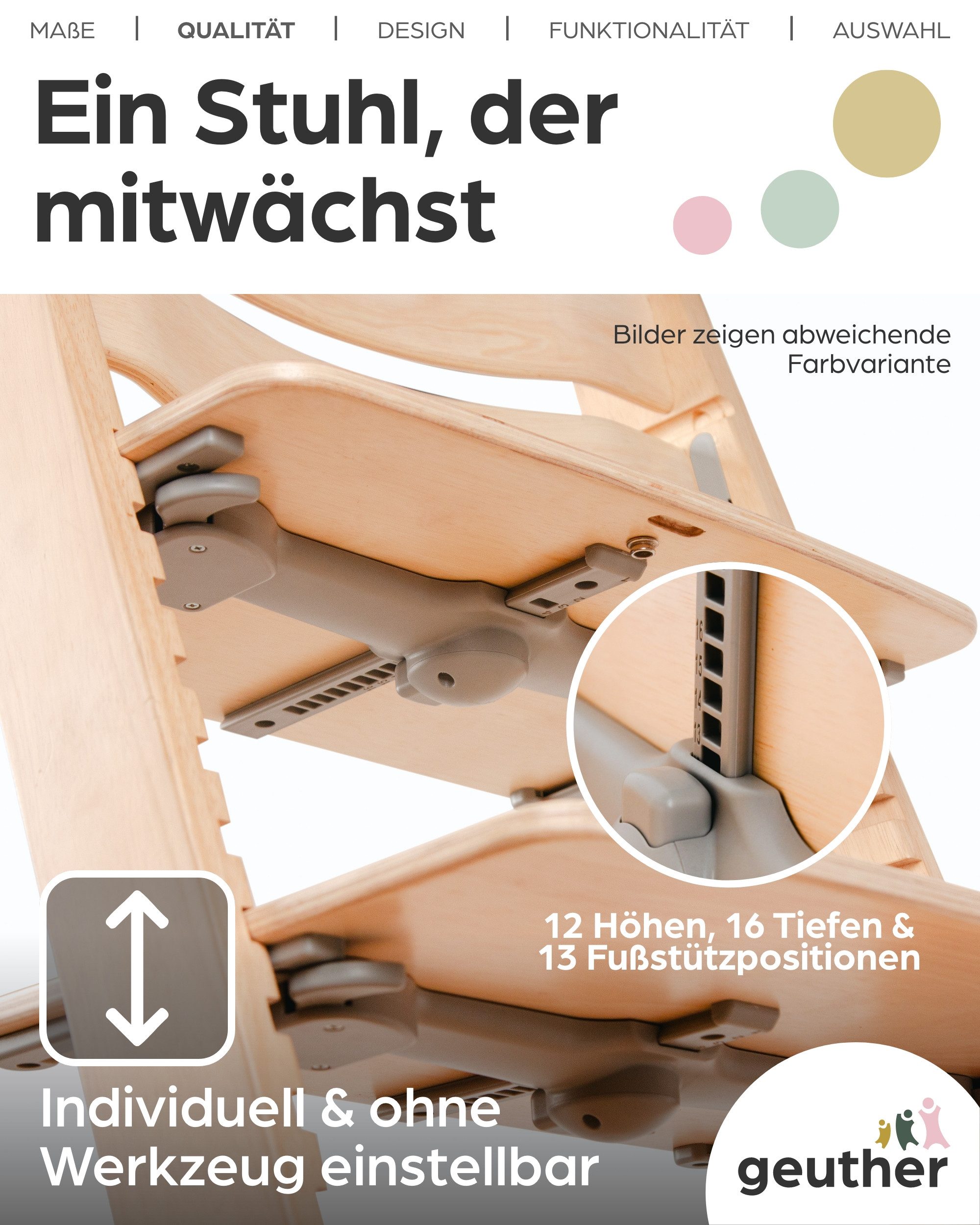 Geuther Kinderstuhl Kinderhochstuhl NALA Treppenhochstuhl, 12 verschiedene Höheneinstellungen