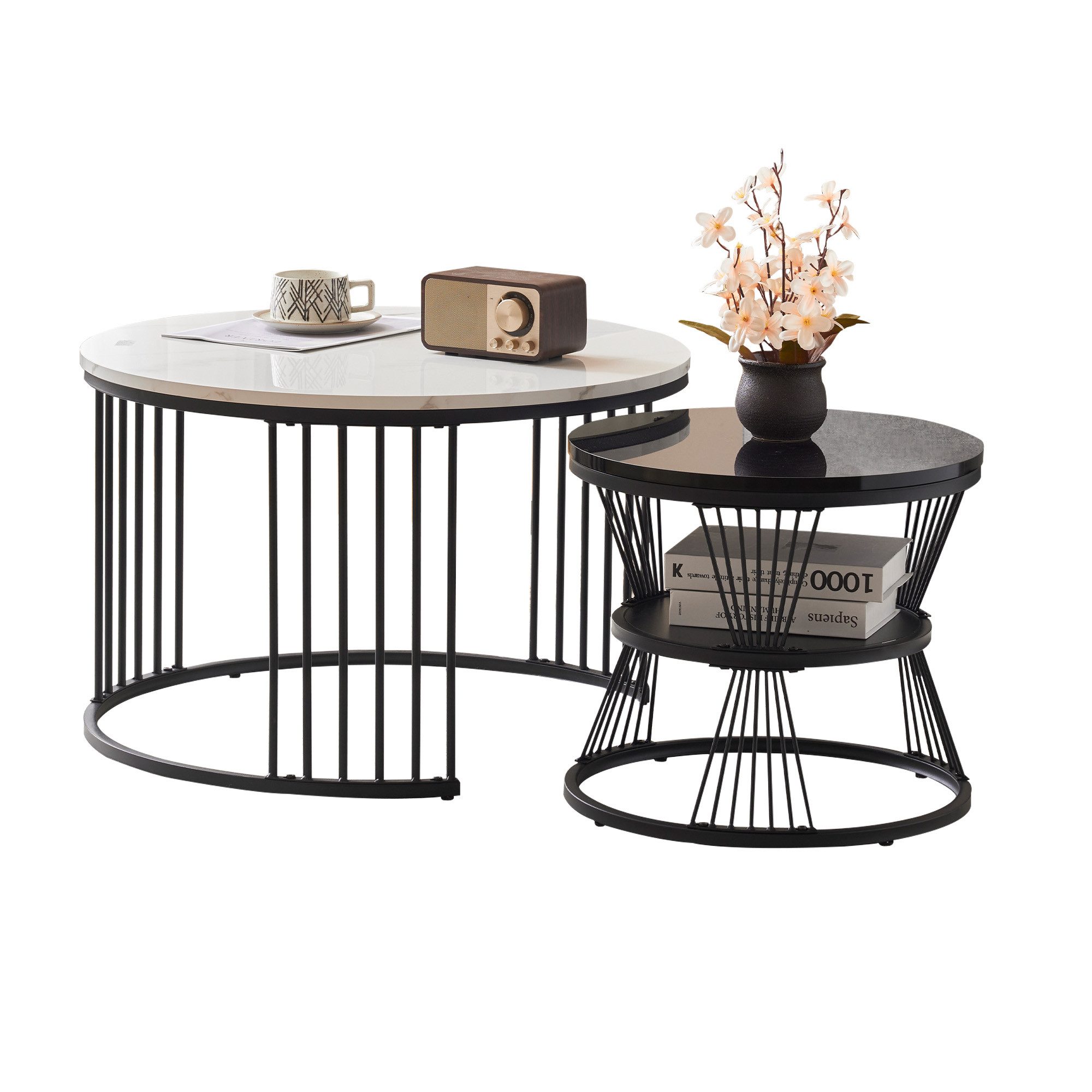 Merax Couchtisch Set rund Satztisch Wohnzimmertisch 1,5 cm Platte, hochglan günstig online kaufen