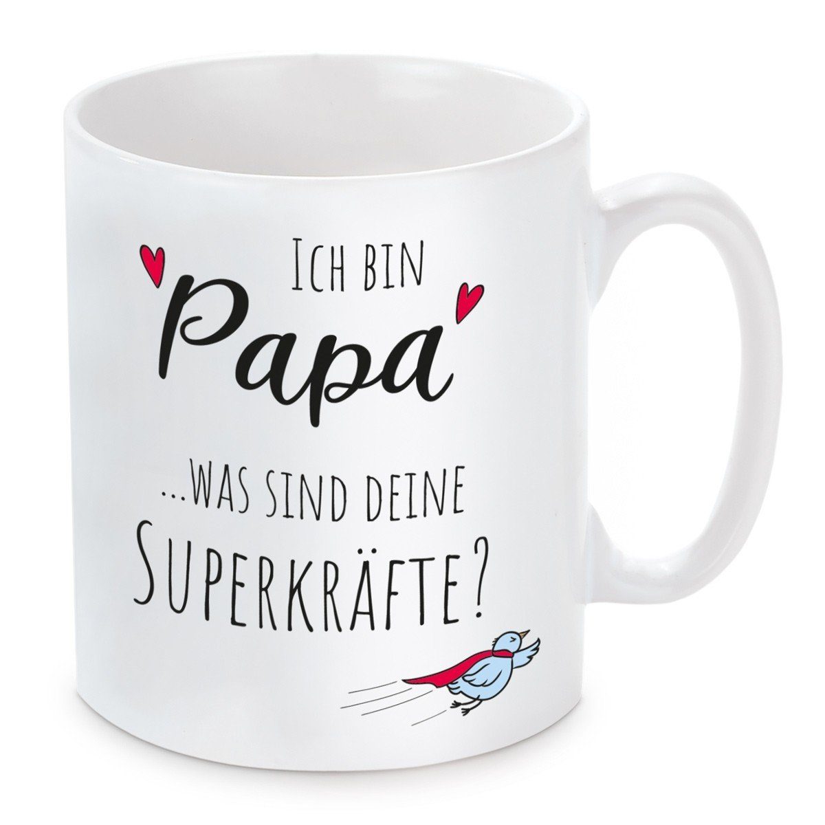 Herzbotschaft Tasse Kaffeebecher mit Motiv Ich bin Papa was sind Superkräfte?, Keramik, Kaffeetasse spülmaschinenfest und mikrowellengeeignet