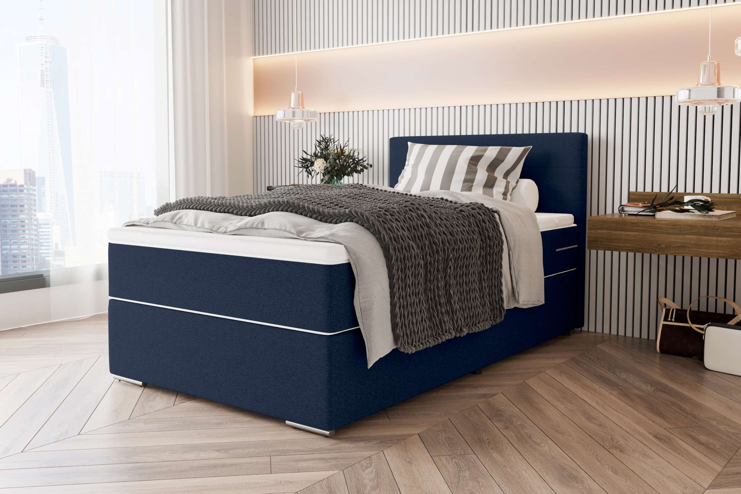 99rooms Boxspringbett Phönix Mini (Schlafzimmerbett, Bett), mit Taschenfederkernmatratze und Topper, in Webstoff MALMO_NEW