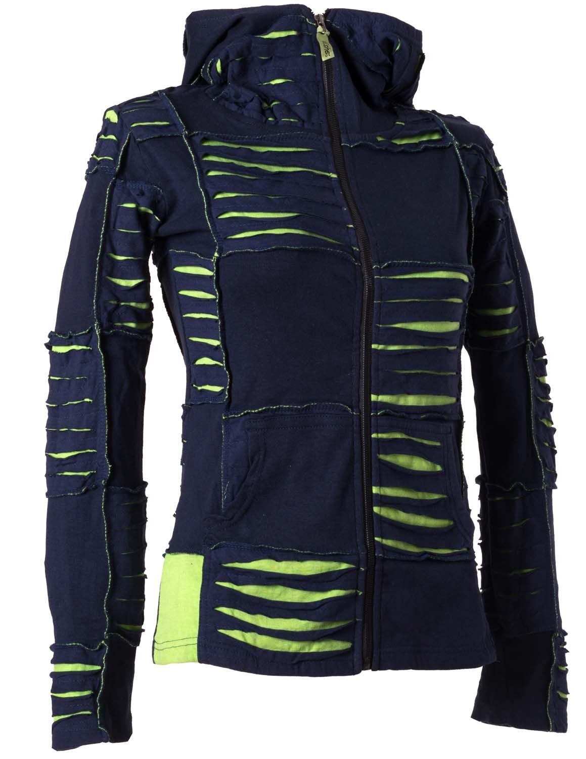 Vishes Kurzjacke Patchwork Jacke mit Cutwork und Zipfelkapuze Boho, Hippie, Elfen, Goa Style