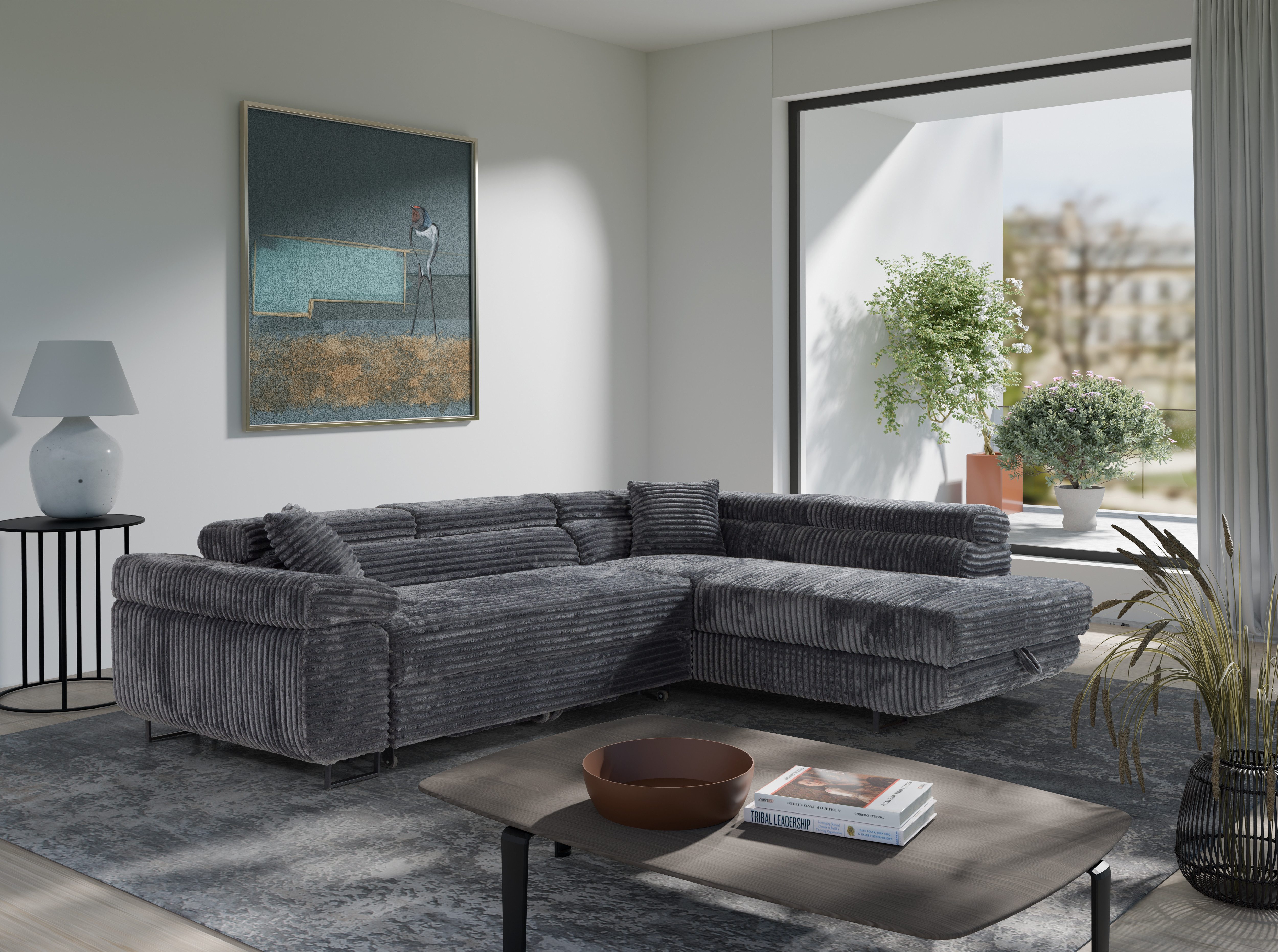 M-Punkt24 Ecksofa MIAMI TILIA, Cordstoff Grau Anthrazit, Ottomane rechts od günstig online kaufen