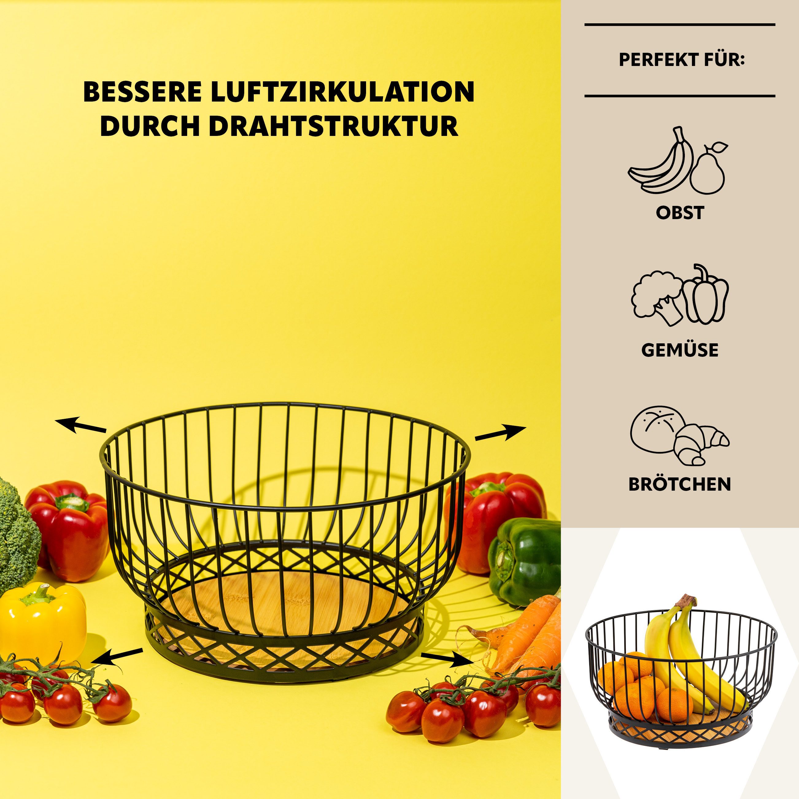bremermann Obstschale 2er Set mit Serviettenhalter, aus Bambus und Metall
