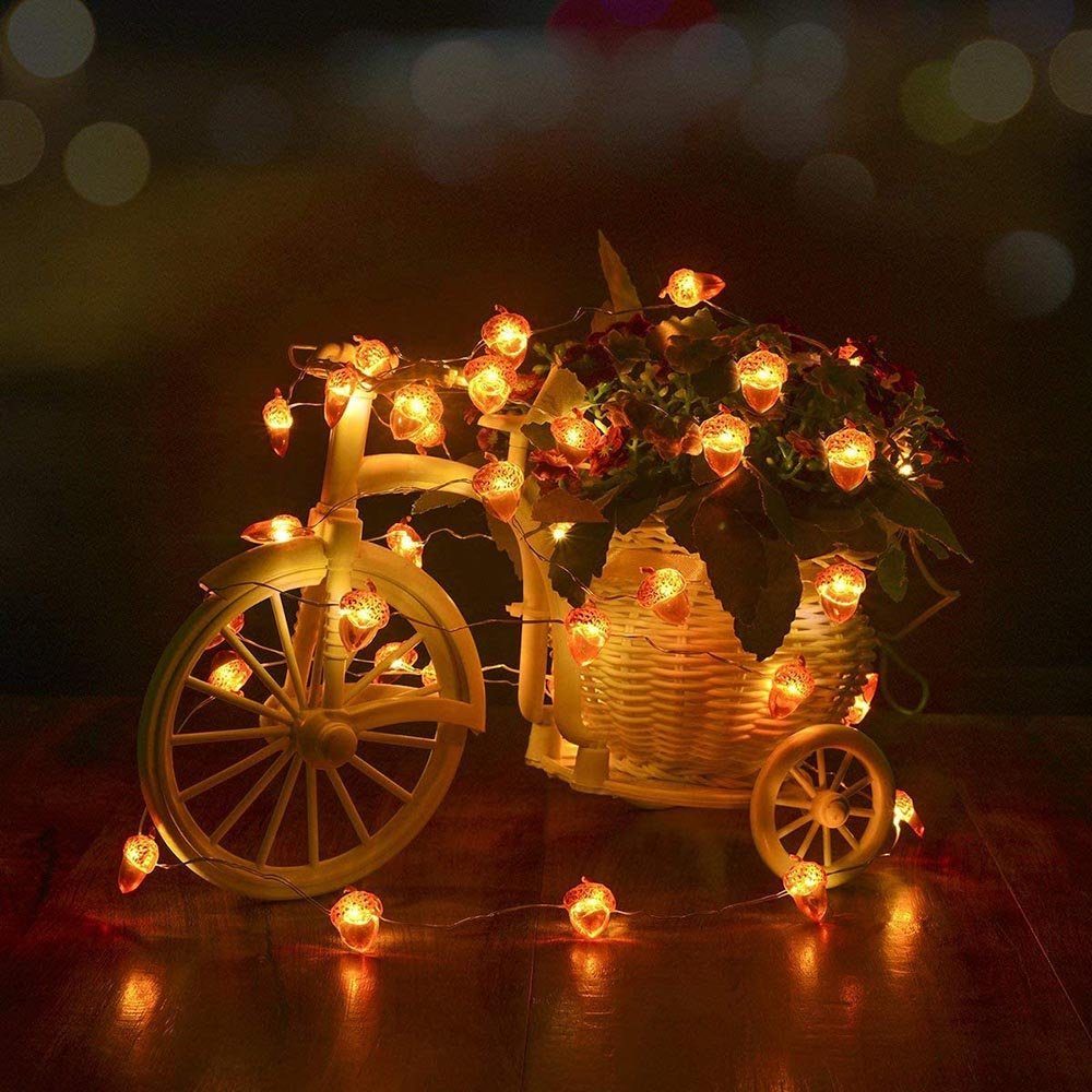 Sunicol LED-Lichterkette Halloween Weihnachten Deko, Hochzeit Herbst Batterie, Warmweiß, Eichel 2M/3M, Party Kupferdraht, für Lichter Kürbis