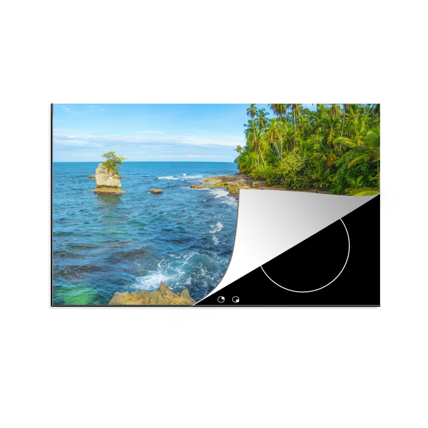 MuchoWow Herdblende-/Abdeckplatte Strand in Costa Rica, Vinyl, (1 tlg), 83x51 cm, Ceranfeldabdeckung, Arbeitsplatte für küche