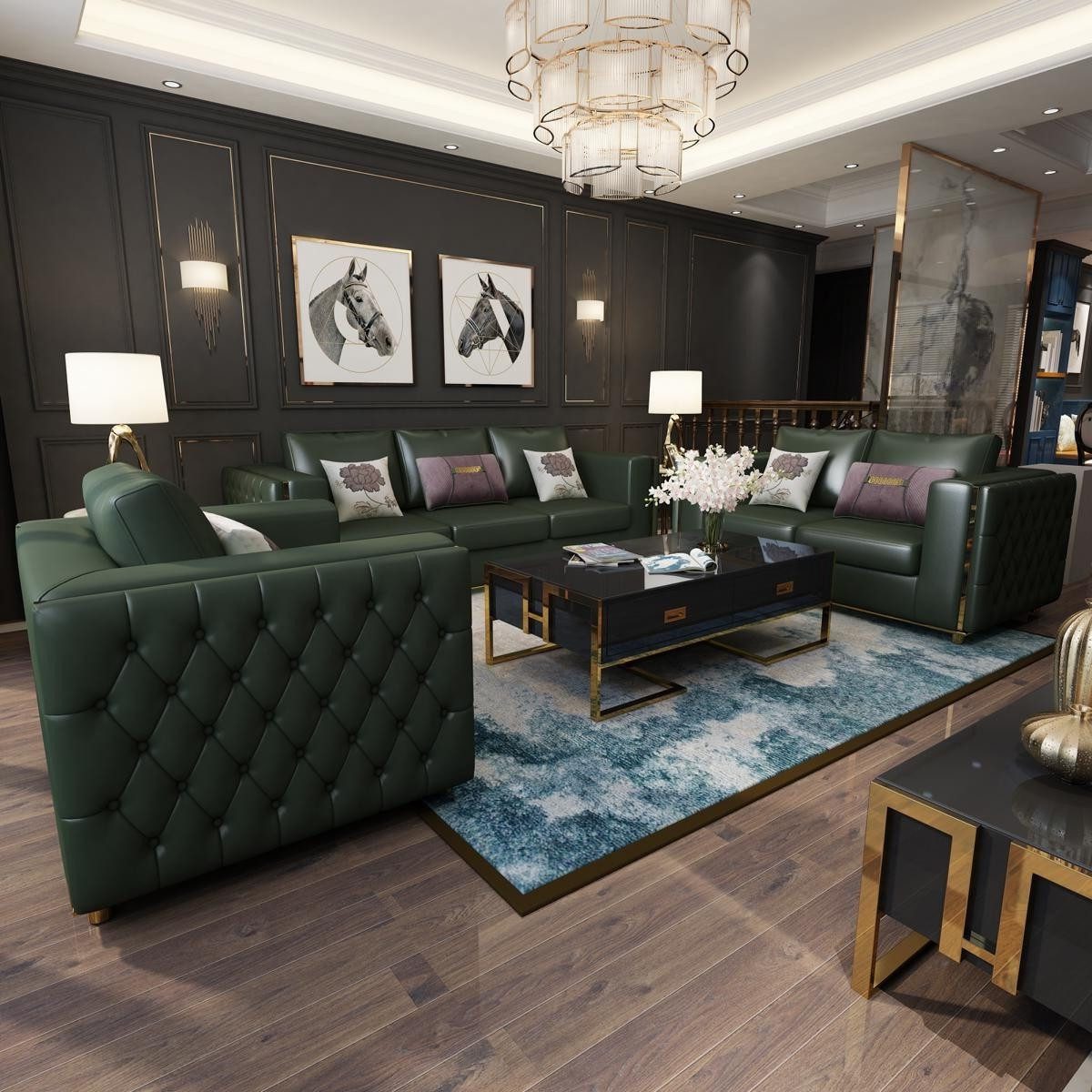 Xlmoebel Chesterfield-Sofa Elegante Wohnlandschaft im klassischen Chesterfield-Stil aus Leder, Hergestellt in Europa