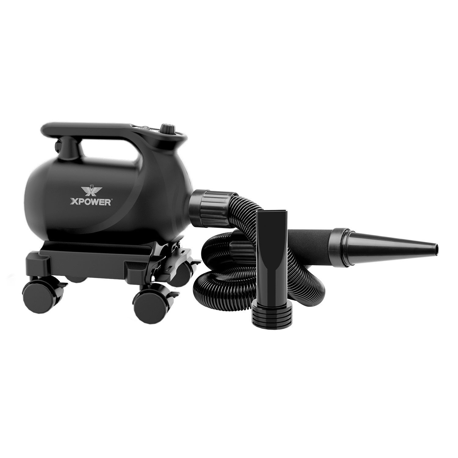 XPOWER Handstaubsauger A-12 Autotrockner Gebläse Autotrocknergebläse & mobilen Lenkrollen, 1600 W, Gebläse Autoanbautrockner, Flexibler Schlauch und Handschutz; selbstexpandierender 16ft Schlauch