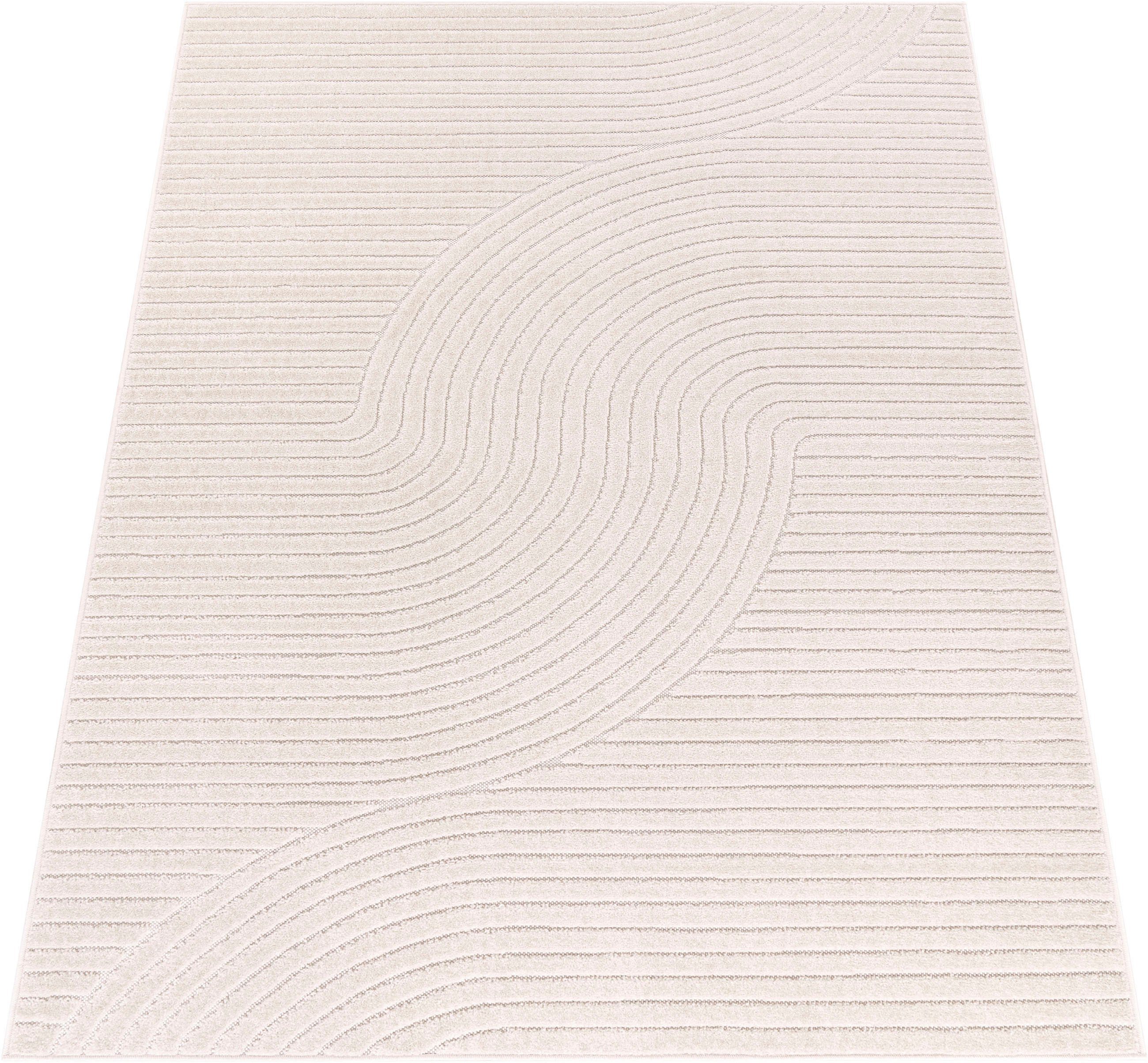 Paco Home Teppich Cotton 233, rechteckig, Höhe: 6 mm, Kurzflor, Uni Farben, Hoch-Tief-Effekt, Scandi-Look, Outdoor geeignet