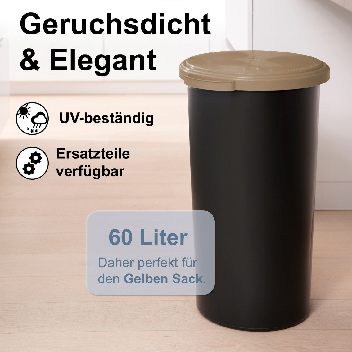 KUEFA Müllsackständer VLC 60L Mülleimer Gelber Sack, inkl. Klemm-Ring, Geruchsdicht