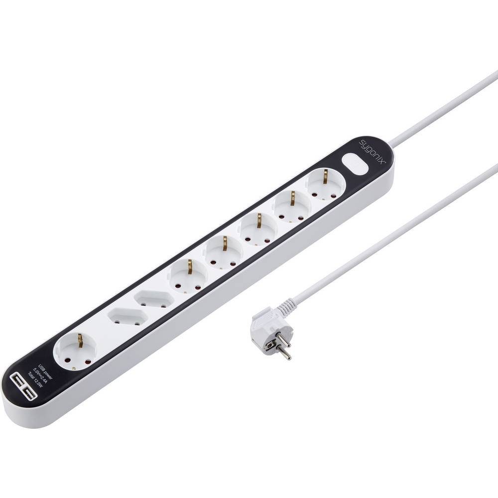Sygonix 8-fach-Steckdosenleiste mit 2x USB-A Anschlüssen SY-4538278 Steckdosenleiste, mit USB, mit Schalter