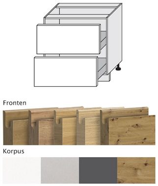 Feldmann-Wohnen Auszugsunterschrank Arezzo (1-St) 80cm Front- & Korpusfarbe wählbar grifflos 2 Schubladen (Vollauszug)