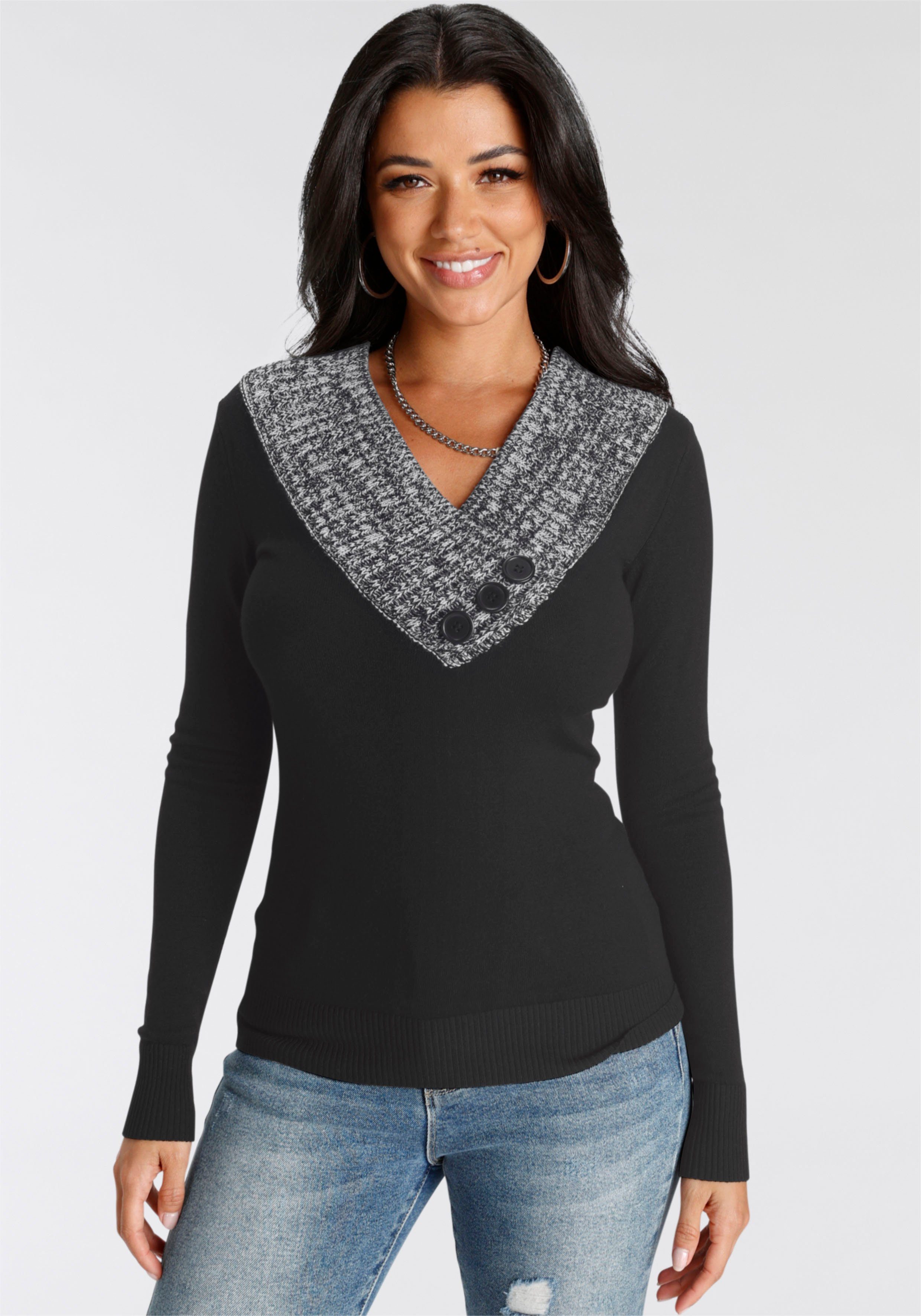 Melrose Strickpullover mit Kontrastkragen günstig online kaufen