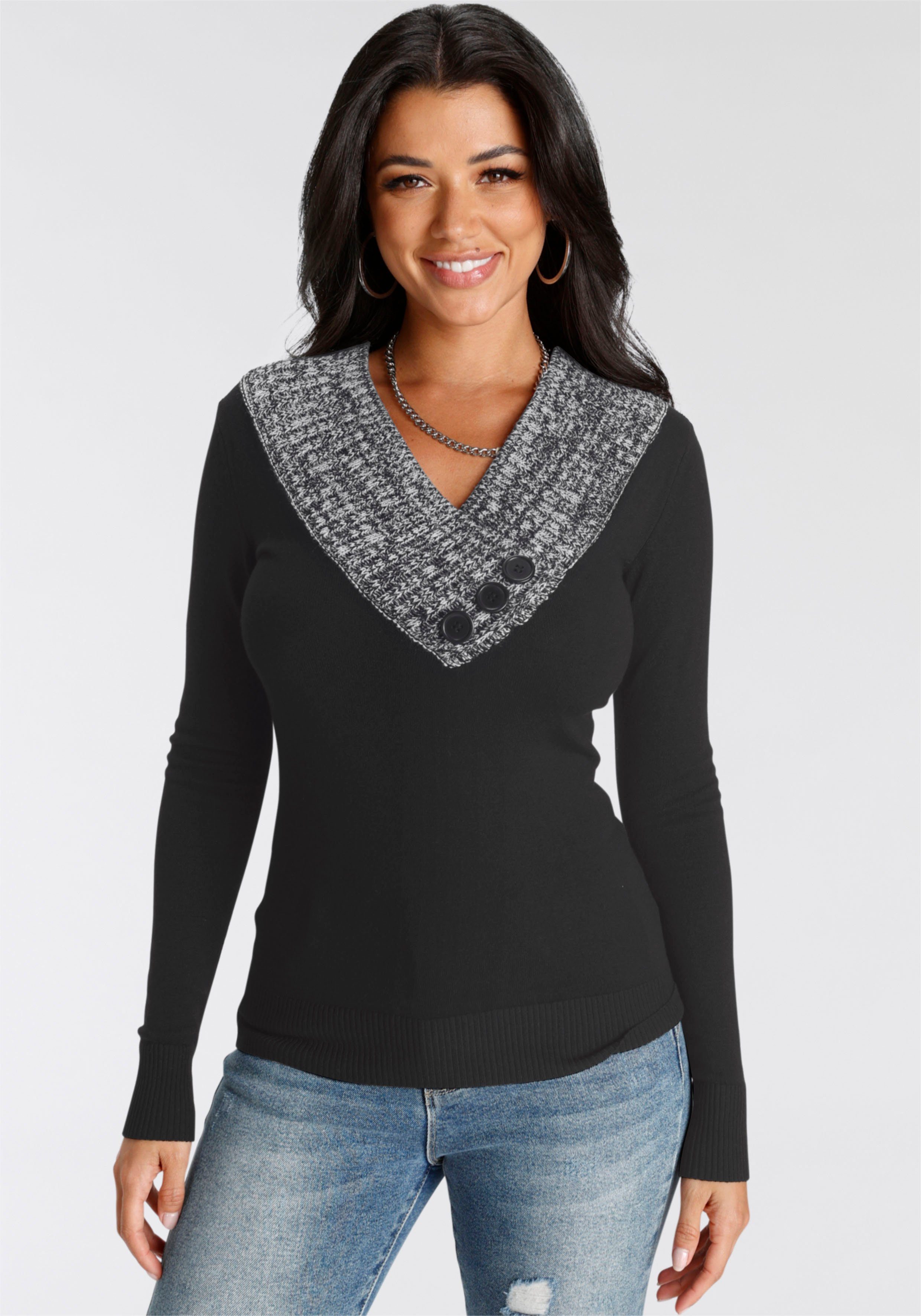 Melrose Strickpullover mit Kontrastkragen