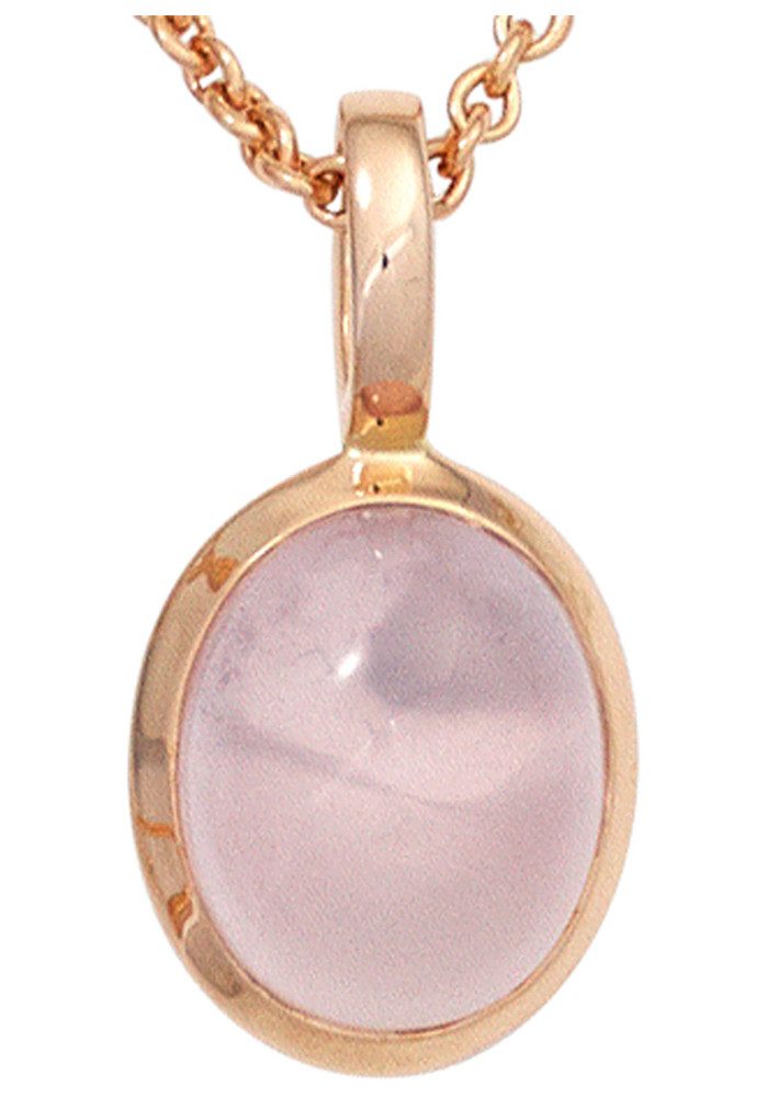 JOBO Kettenanhänger Anhänger Roségoldanhänger oval, 585 Roségold mit Rosenquarz