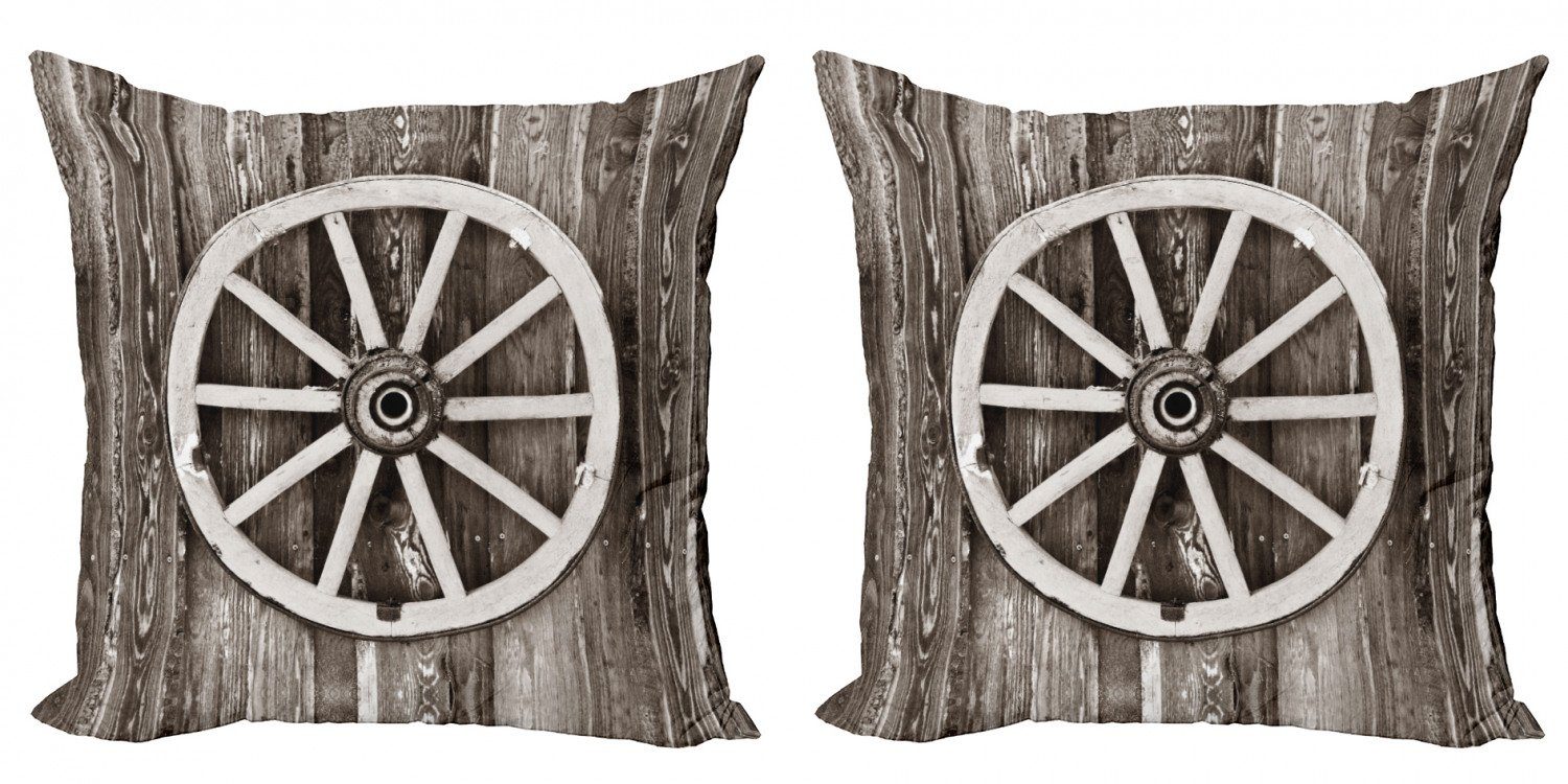 Holzwand Doppelseitiger Wagenrad Abakuhaus Modern Accent Stück), (2 Digitaldruck, Kissenbezüge