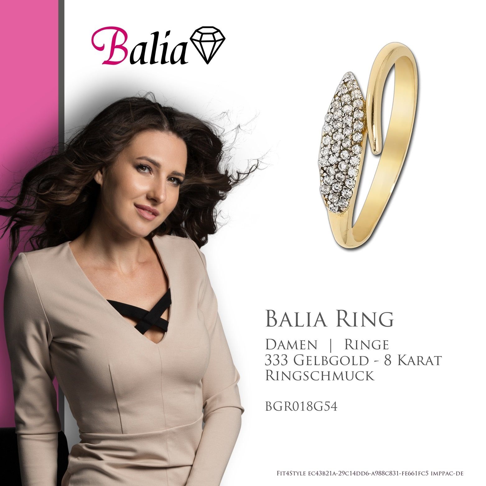 Balia - (Fingerring), 333 Blatt Gr.54 Gold Karat Balia (17,2) Ringe, 54 Goldring Ring Damen 8 Damen Blatt, 8Kt Gelbgold