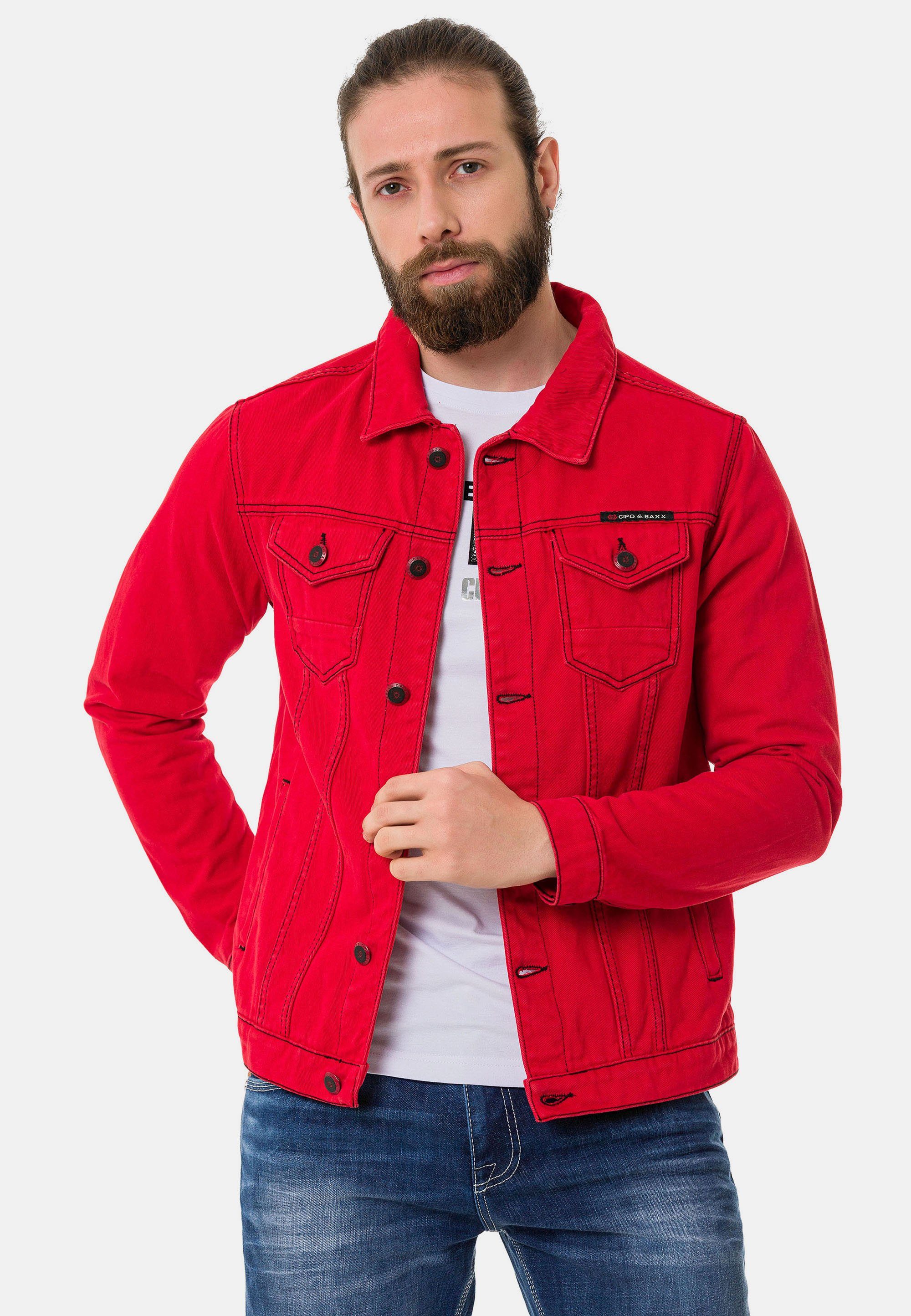 Cipo & Baxx Jeansjacke mit aufgesetzten Brusttaschen rot