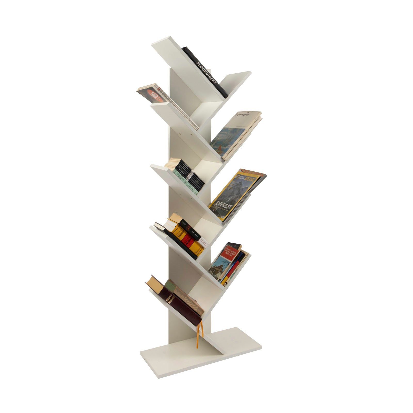 Karat Bücherregal Alexandria, verschiedenen Farben, mit 8 Fächern, praktische Baumform Weiß
