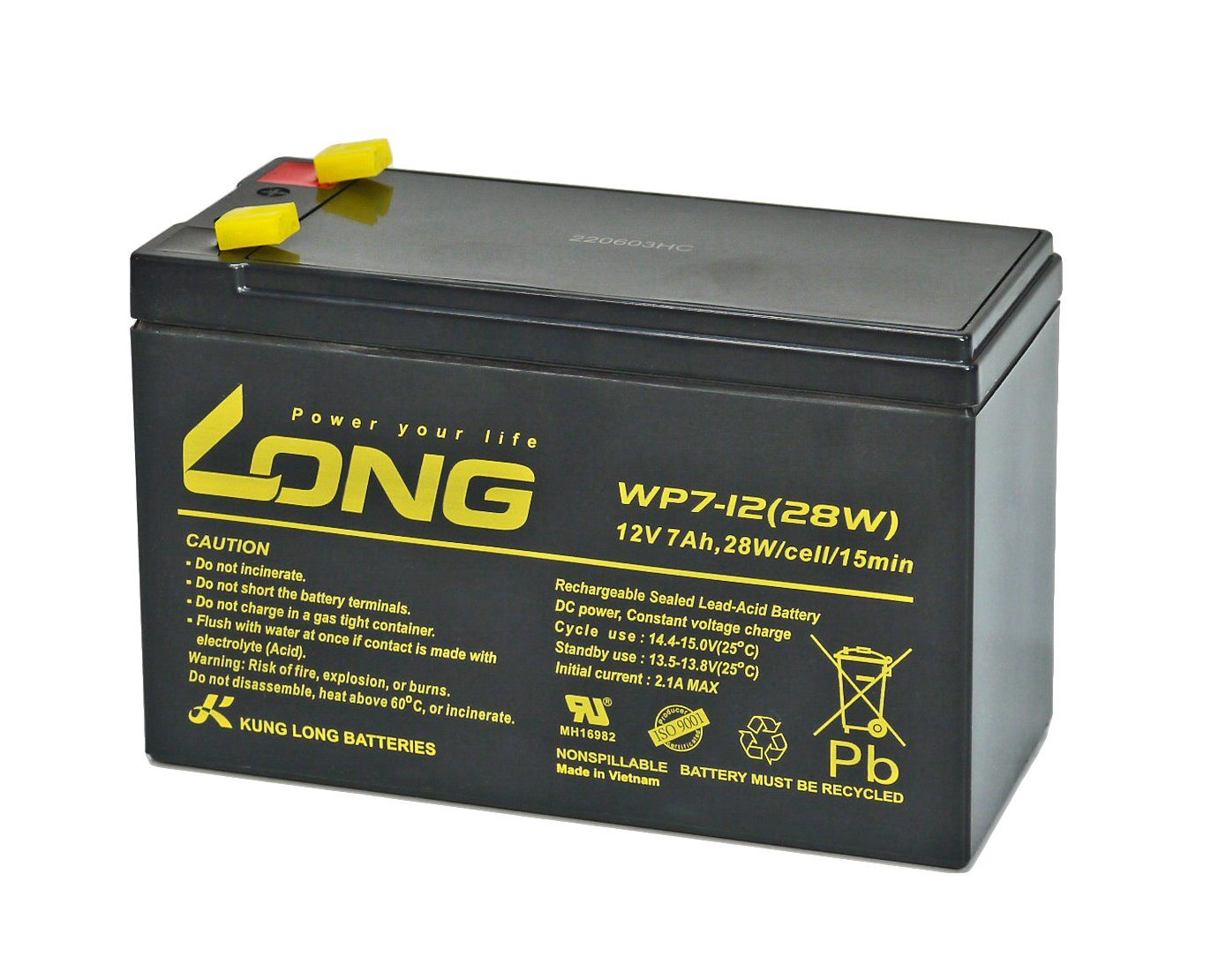 Kung Long Kung Long wartungsfreier Blei-Akku WP7-12(28W) mit 6,3mm Faston Ansch Akku 7000 mAh (12,0 V)