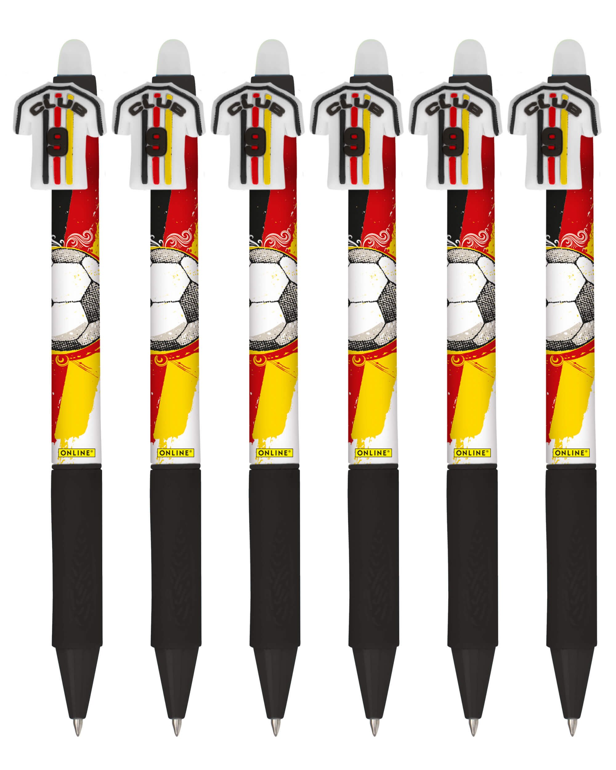 Online Pen Gelroller magiXX Fun Germany, Radierbare Gelschreiber, 6 Stück, radierbare Gelschreiber, im Deutschland-Fan-Design, Spar-Pack