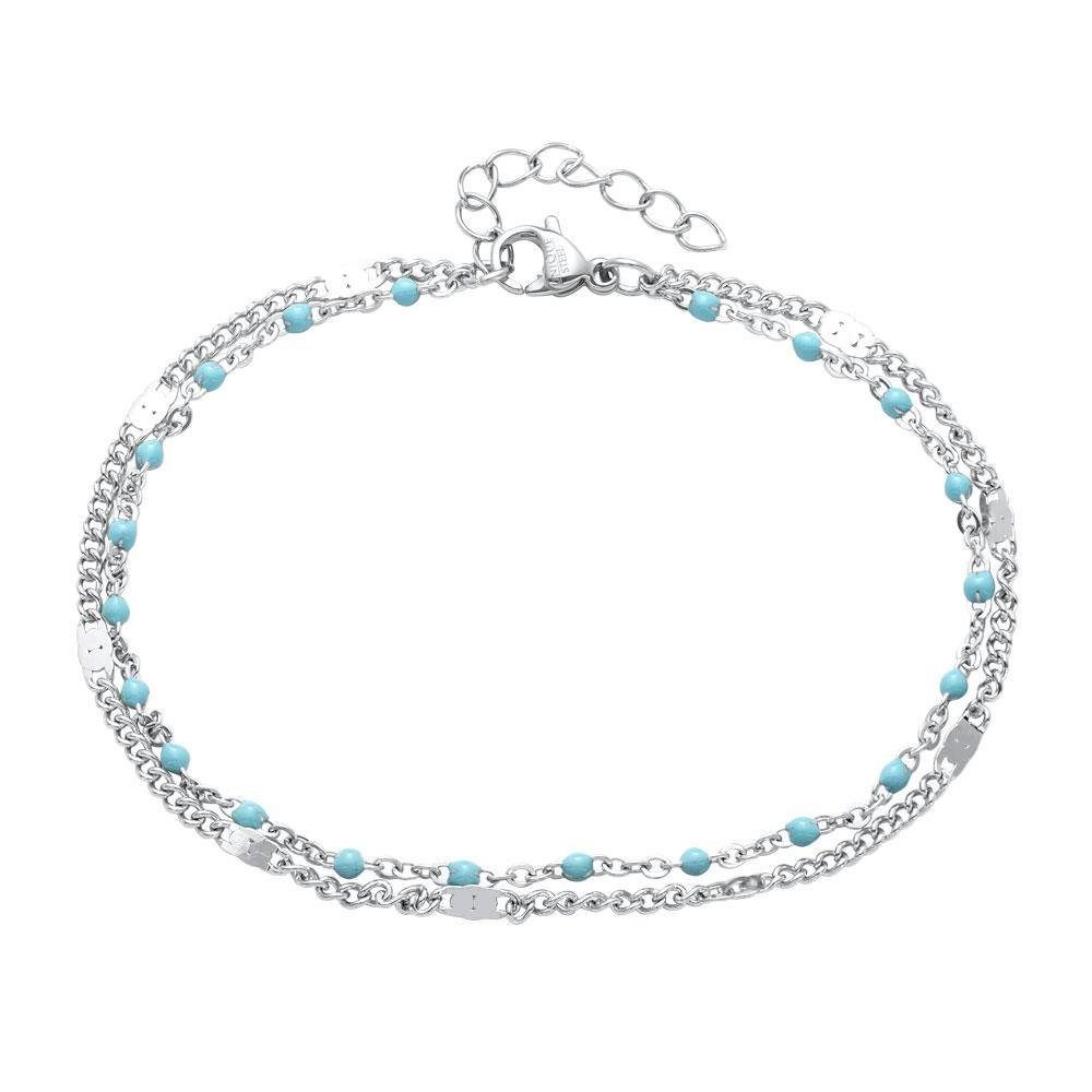 JEWLIX Edelstahlarmband Silber mit zwei Strängen und blauen Emaille Kügelchen B5284