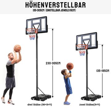 TLGREEN Basketballkorb Outdoor-Basketballkorb, (Korbhöhe Verstellbar von 135 bis 305 cm, mit 110 x 71 cm Rückwand)