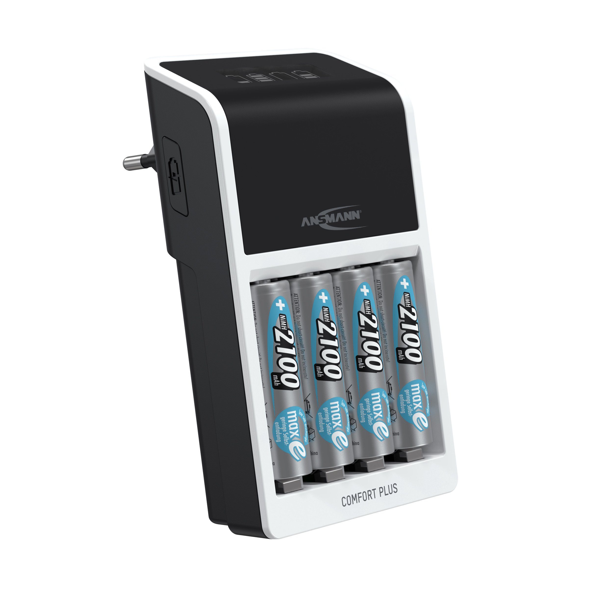 ANSMANN AG ANSMANN Ladegerät Akku, 1-4 NiMH AAA, AA, 9V Block inkl. 4x 2100mAh Universal-Ladegerät