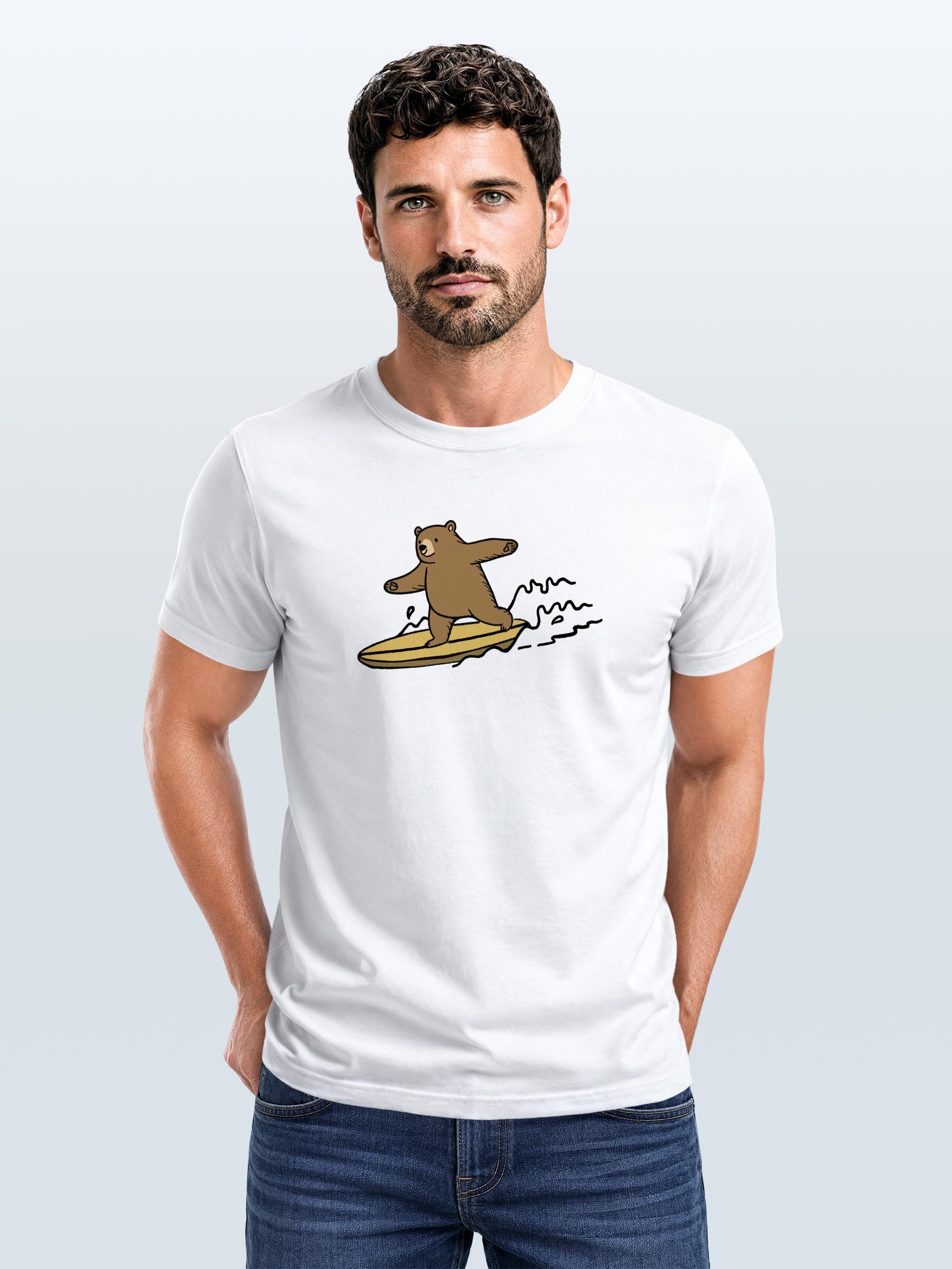 Neverless Print-Shirt Herren T-Shirt Bär Print Surfer Surfboard Sommer Printshirt mit Print