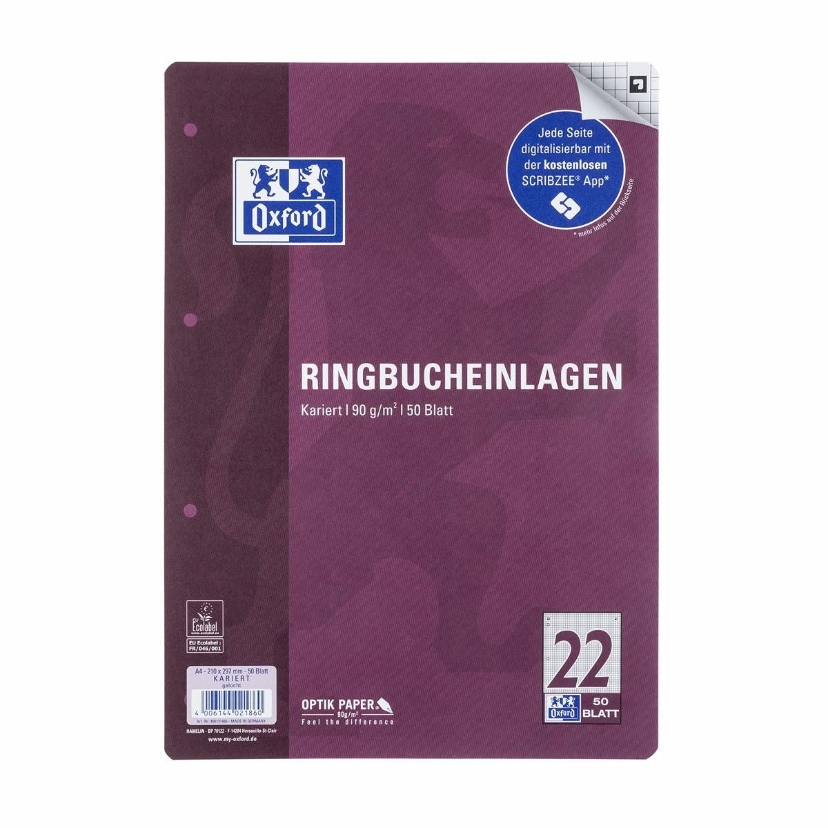 Ringbuchmappe Ringbucheinlage LIN22 - A4, kariert, 90g/qm, 4-fach gelocht, 50 Blatt