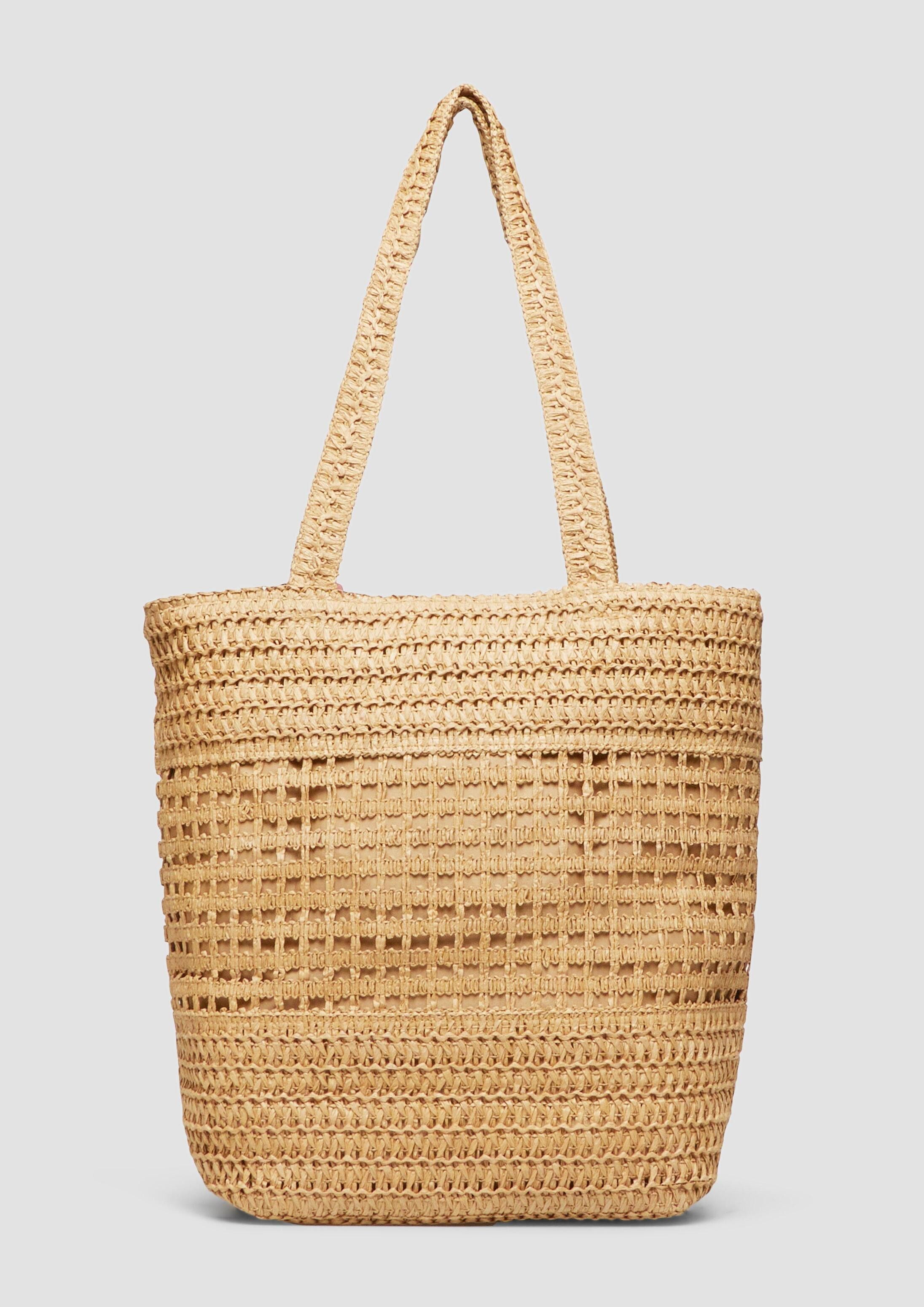 s.Oliver Shopper Tasche, Raffia-Totebag mit Reißverschluss und Schmuck-Detail