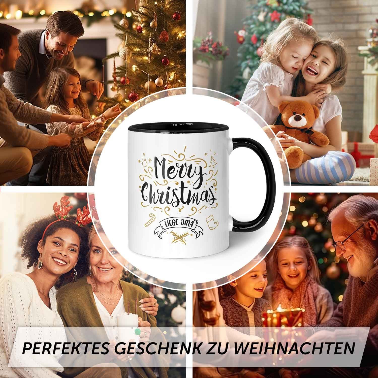 Geschenke Merry Weihnachtsmotiv mit zu Oma Weihnachten, Christmas Schwarz für Frauen Männer - Spülmaschinenfest & - - Weiß GRAVURZEILE und Liebe Tasse