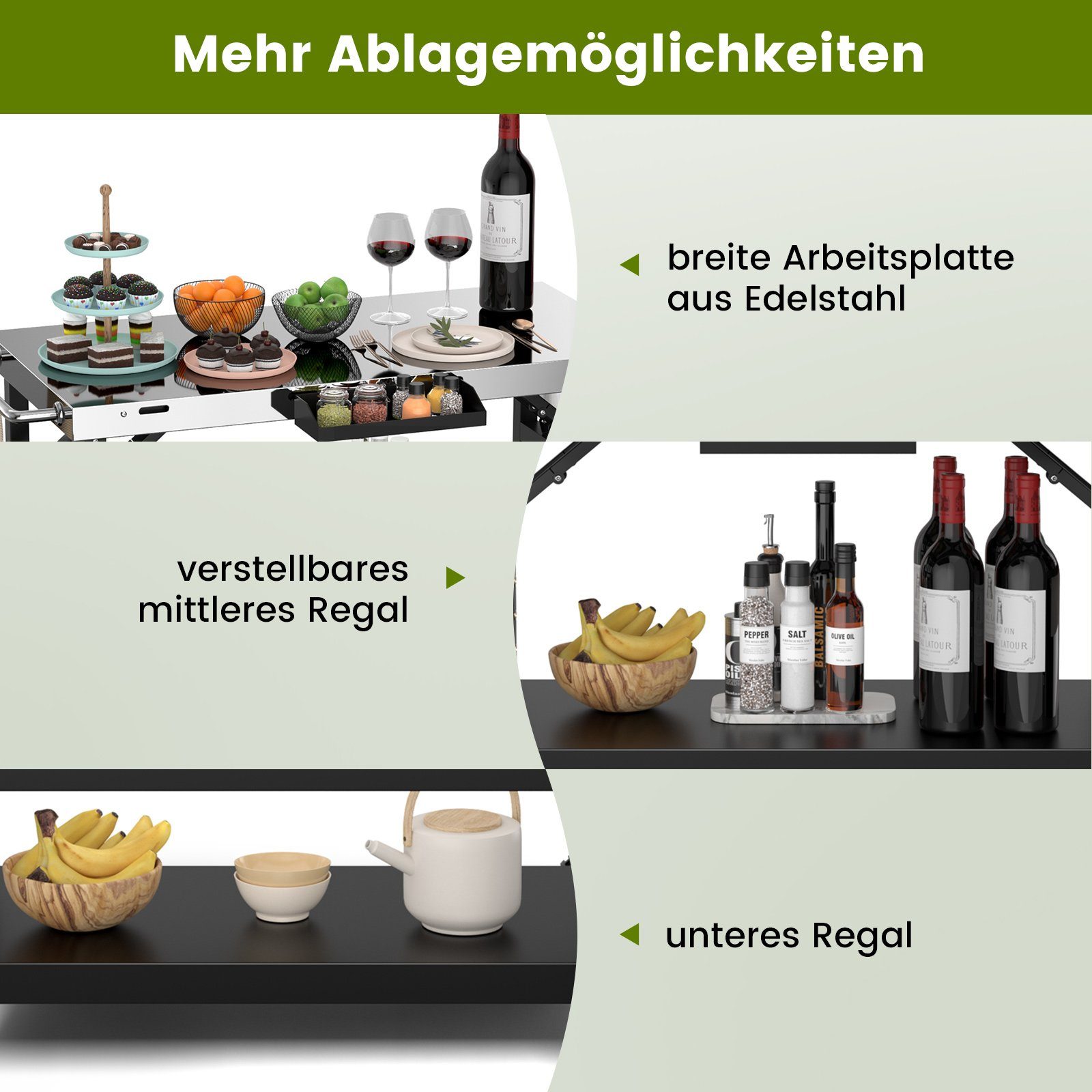 COSTWAY Grillablagetisch Grillwagen, Beistelltisch auf Rollen, outdoor