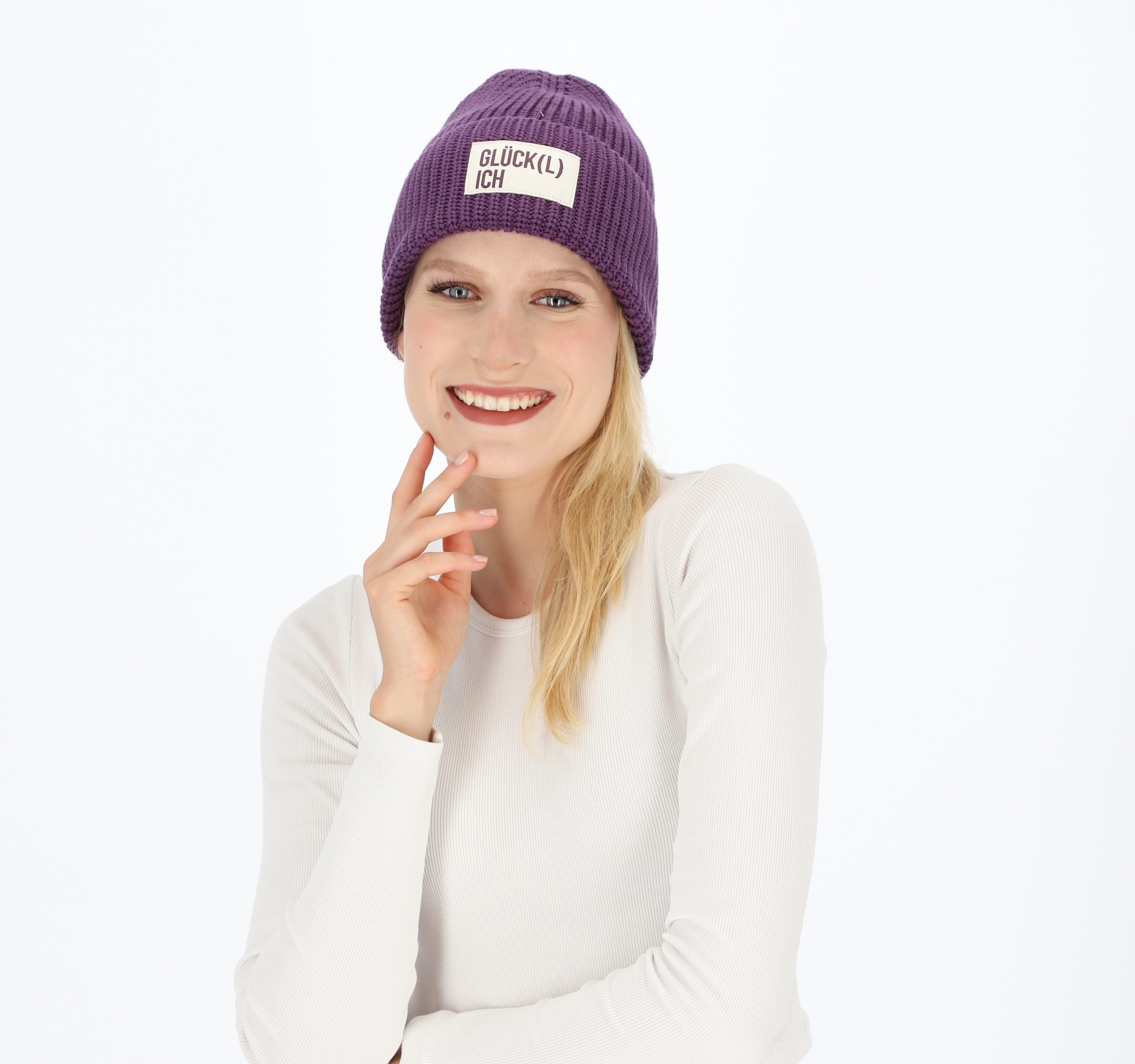 halsüberkopf Accessoires Strickmütze Achtsamkeit mit Statement-Badge günstig online kaufen