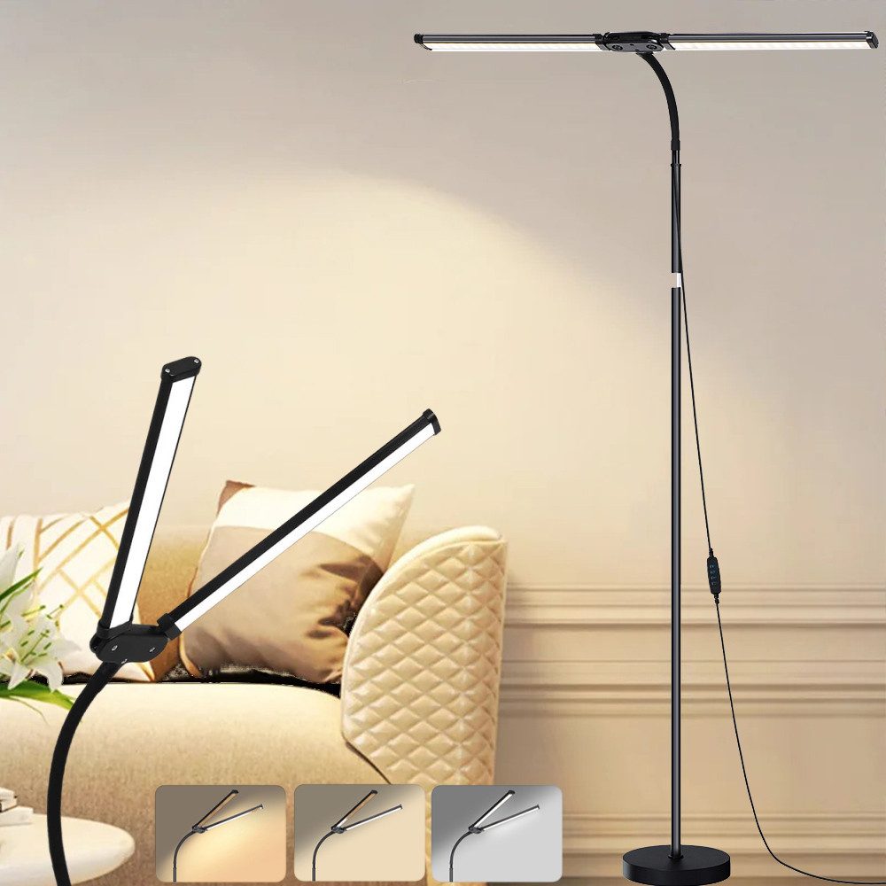LED Stehlampe Höhenverstellbar LED Leselampe Dimmbar Doppelkopf Stehlampe 3 Farbmodi