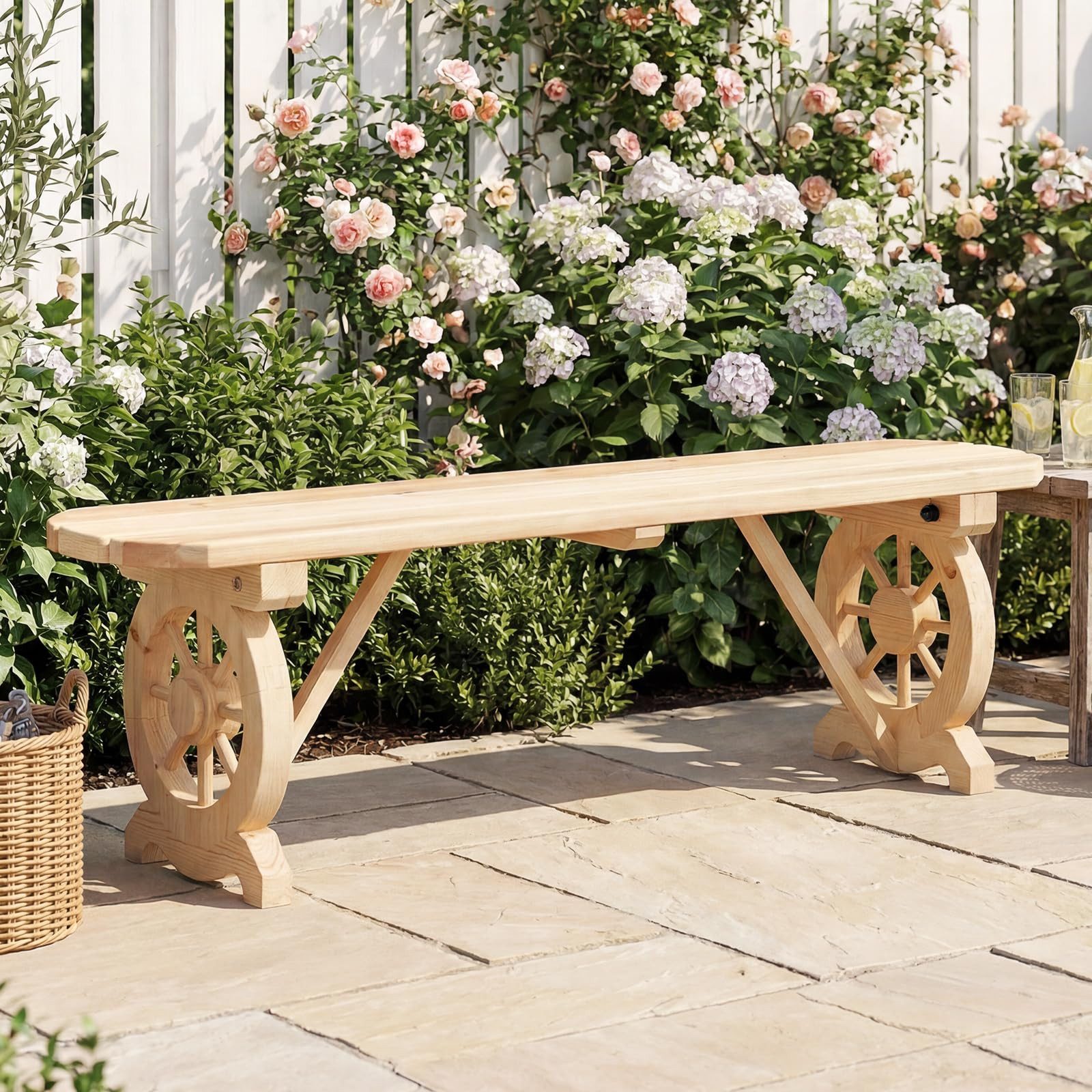 COSTWAY Gartenbank, Holzbank für 2-3 Sitzer, ohne Rückenlehne