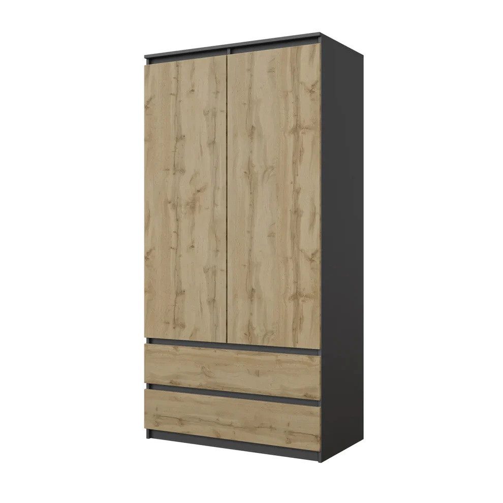 Furnica Kleiderschrank Anthrazit 90 cm mit 2 Türen und 2 Schubladen-Wohn-für das Schlafzimmer