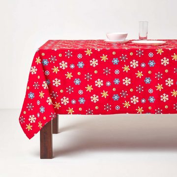 Homescapes Tischdecke Tischdecke rote Schneeflocken 100% Baumwolle, 138 x 178 cm (1-tlg)
