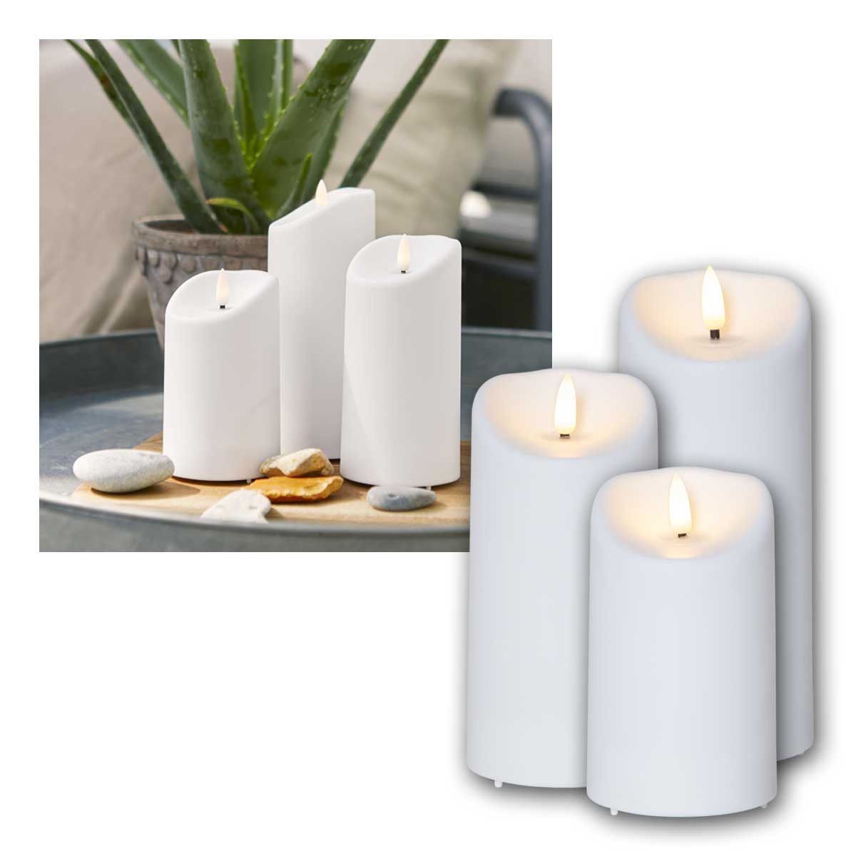 STAR TRADING LED-Kerze 3er Set LED Außen-Kerze 3D-FLAMME Timer warmweiß, warmweiß