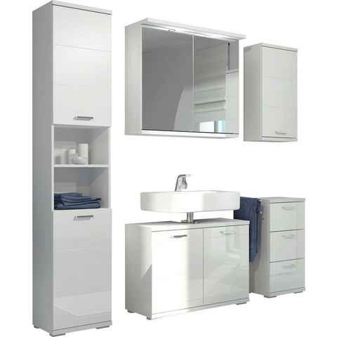 Homexperts Badmöbel-Set Nusa, (5-St), aus Spiegelschrank, Hochschrank, Waschbeckenunterschrank
