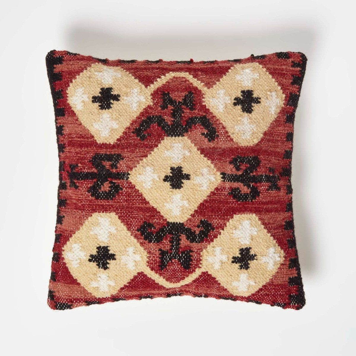 Dekokissen Kelim-Kissen Tirana rot-gelb-schwarz – Kissen 45 x 45 cm mit Füllung