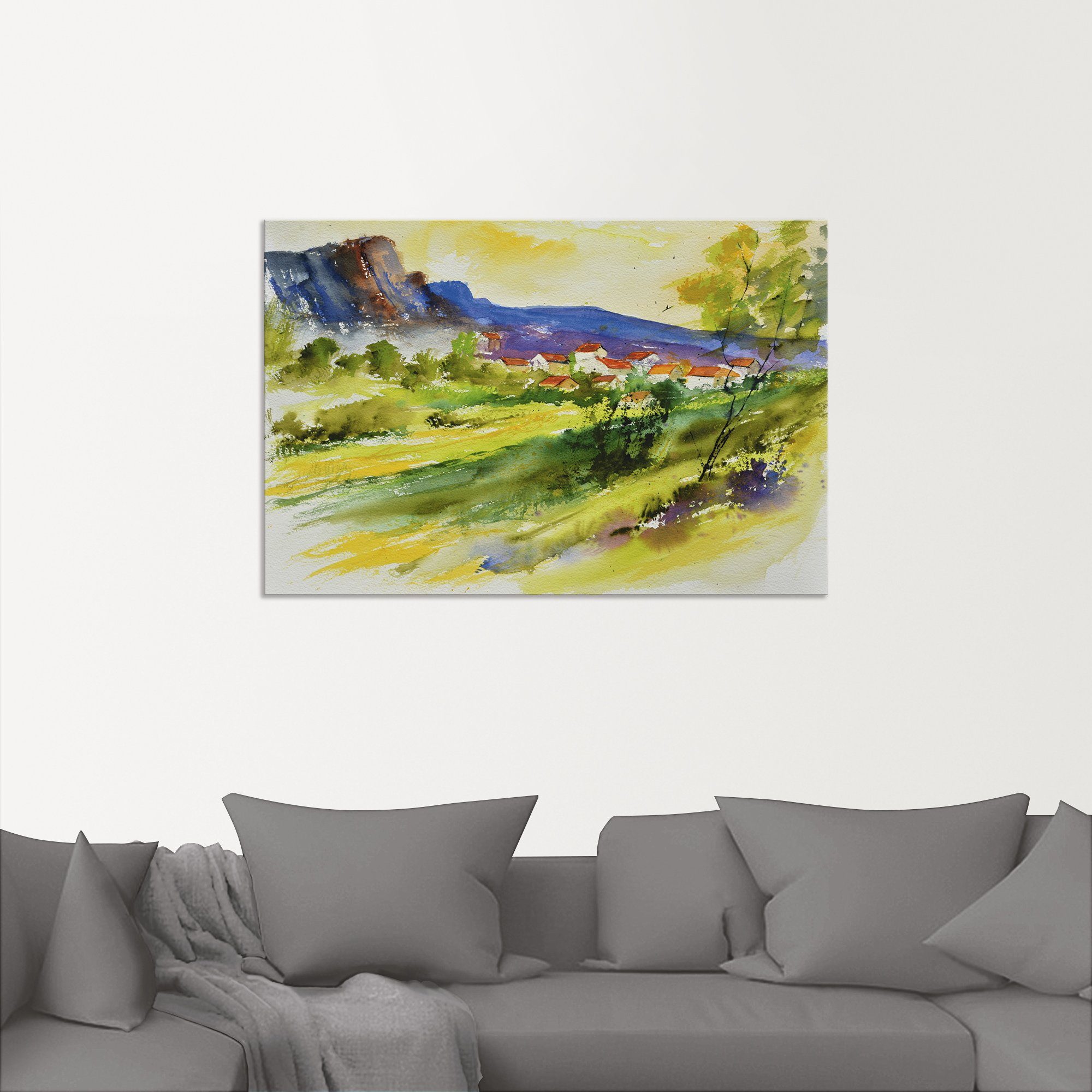 Poster Landschaft Wiesen oder Artland & als Leinwandbild, in und Größen Alubild, versch. Wandaufkleber Wandbild (1 St), Bäume Wohnhäuser,