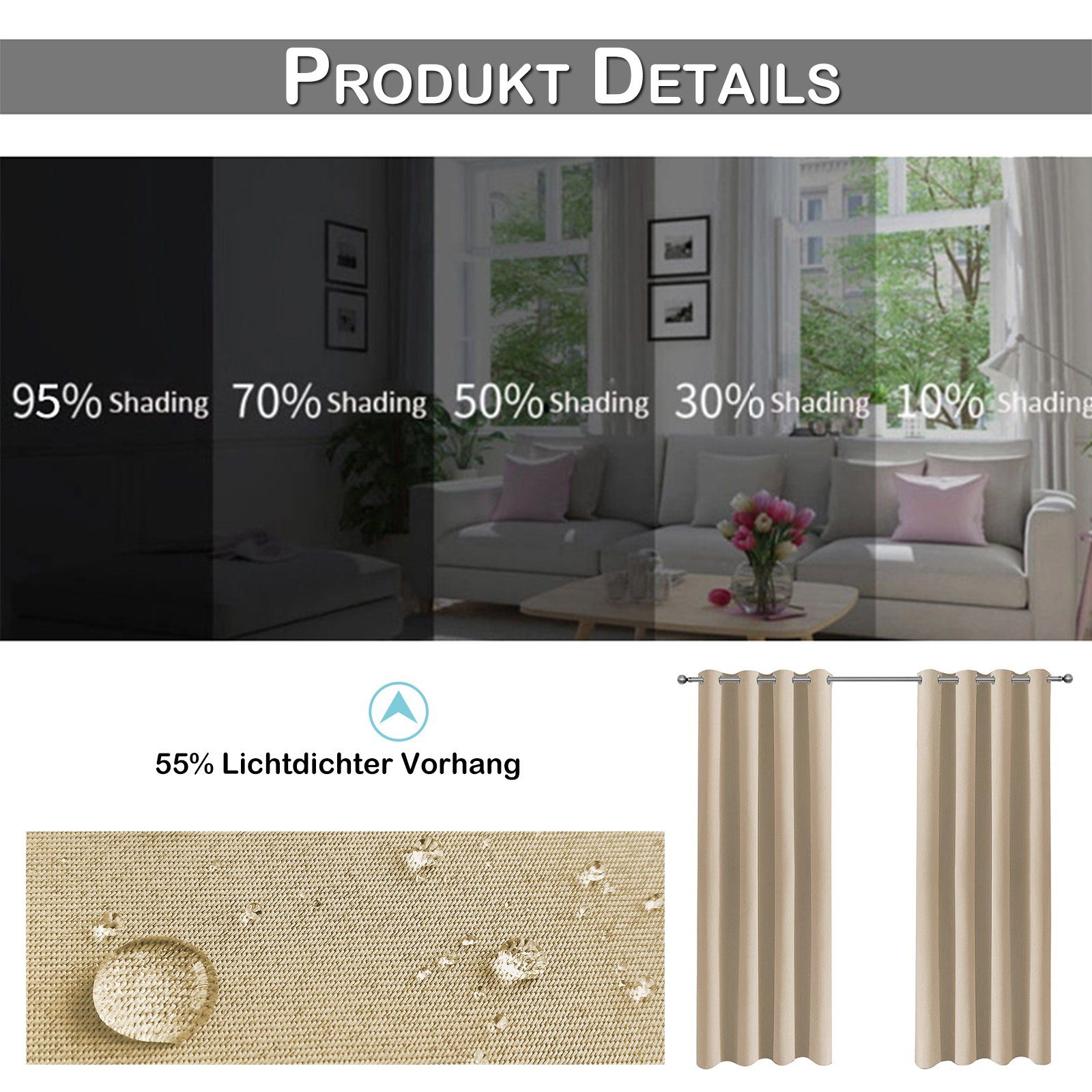 Jibenhome Outdoorvorhang Outdoor Vorhang Wetterfest mit Ösen, Sonnenschutz & Sichtschutz (1 St), Outdoor Gardinen Wasserdicht für Terrasse, Balkon, Pavillon